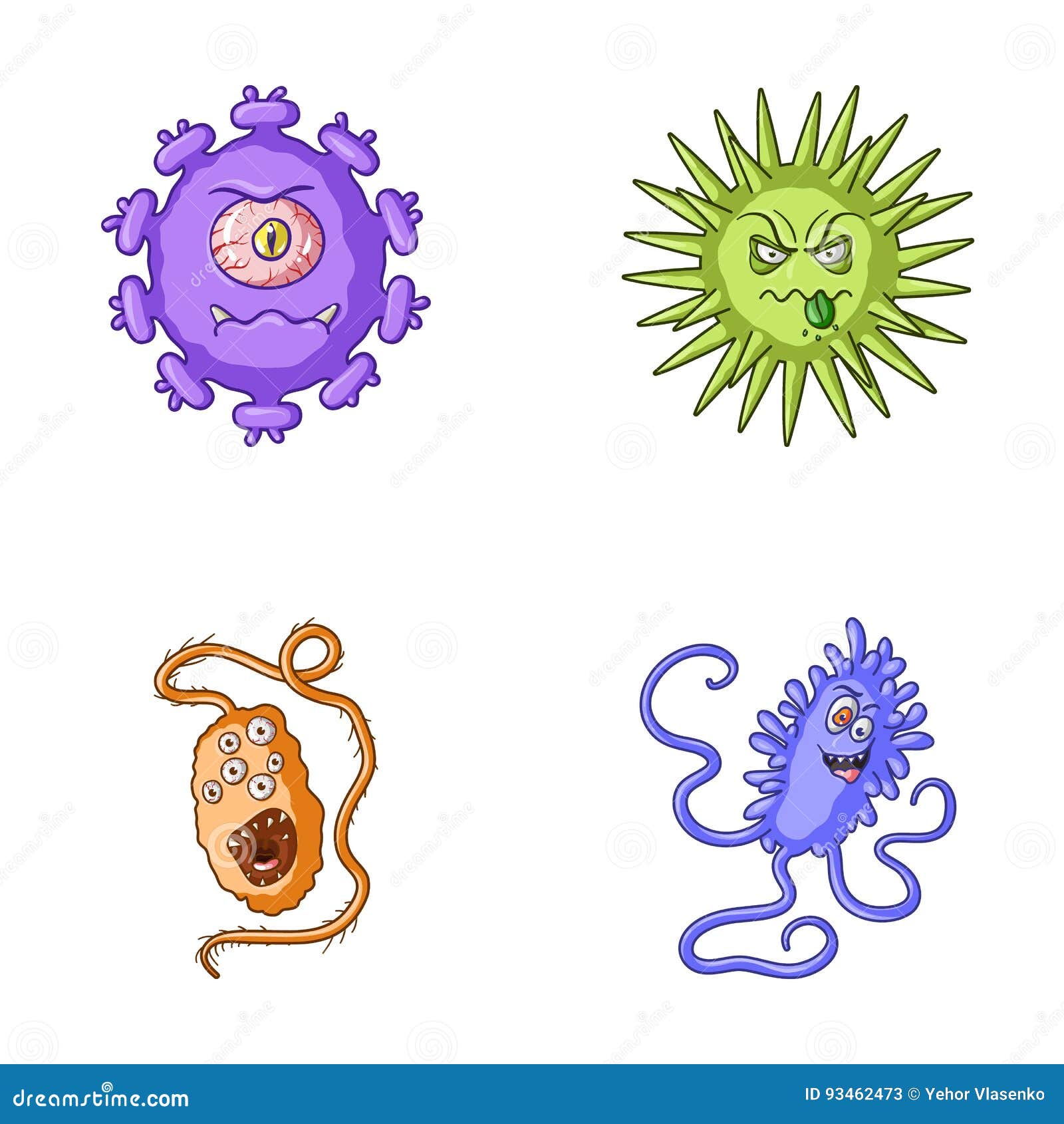 Verschiedene Arten Von Mikroben Und Von Viren Viren Und Bakterien Stellten Sammlungsikonen Karikaturartvektorsymbolauf Lager Ein Vektor Abbildung Illustration Von Virologie Mikrobe