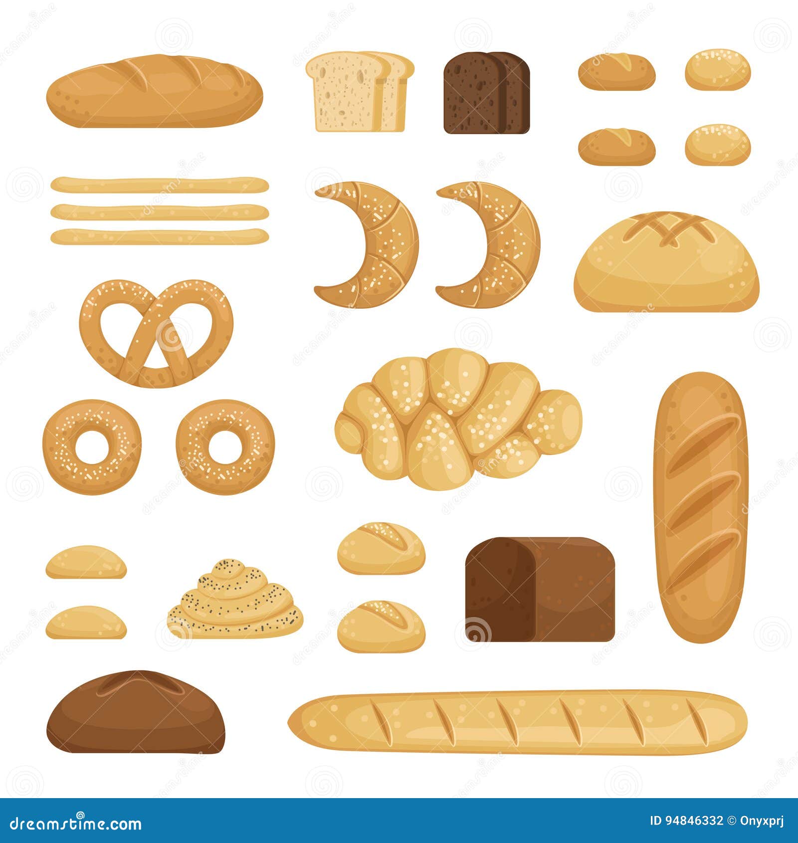 Verschillende Soorten Brood Vectorbeelden Van Bakkerijvoedsel Vector Illustratie - Illustration of ontbijt: 94846332