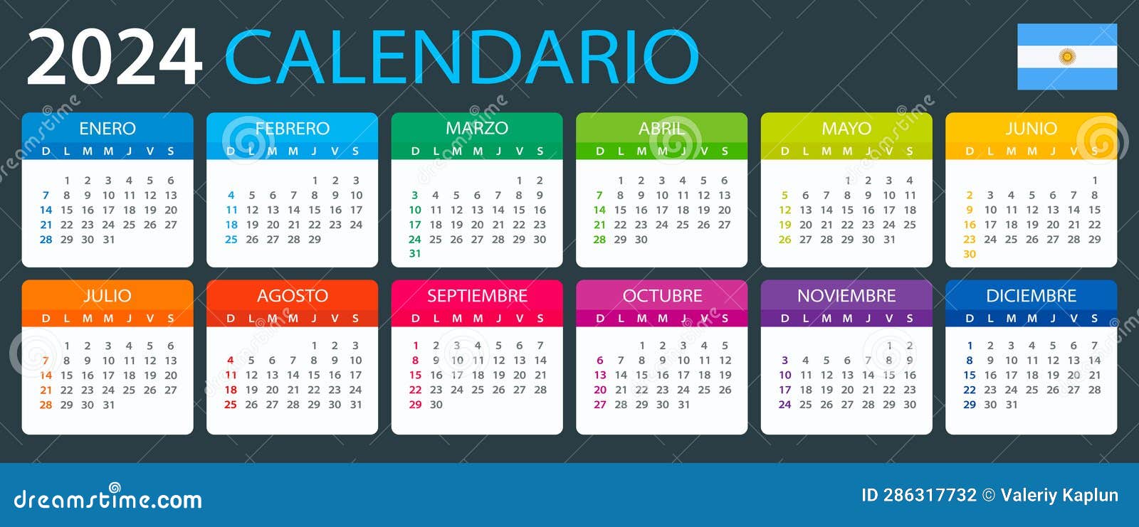 Plantilla De Vector De Color Calendario 2024 - Versión En Español