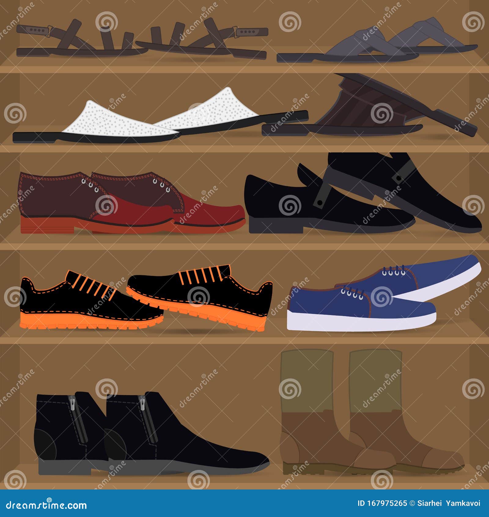 Metafoor vlinder plafond Verspreide Schoenen Van Mannen Op De Rekken Verschillende Soorten  Herenschoeisel Mess En Chaos in De Kast Op De Rekken Vector Illustratie -  Illustration of zwart, rommel: 167975265