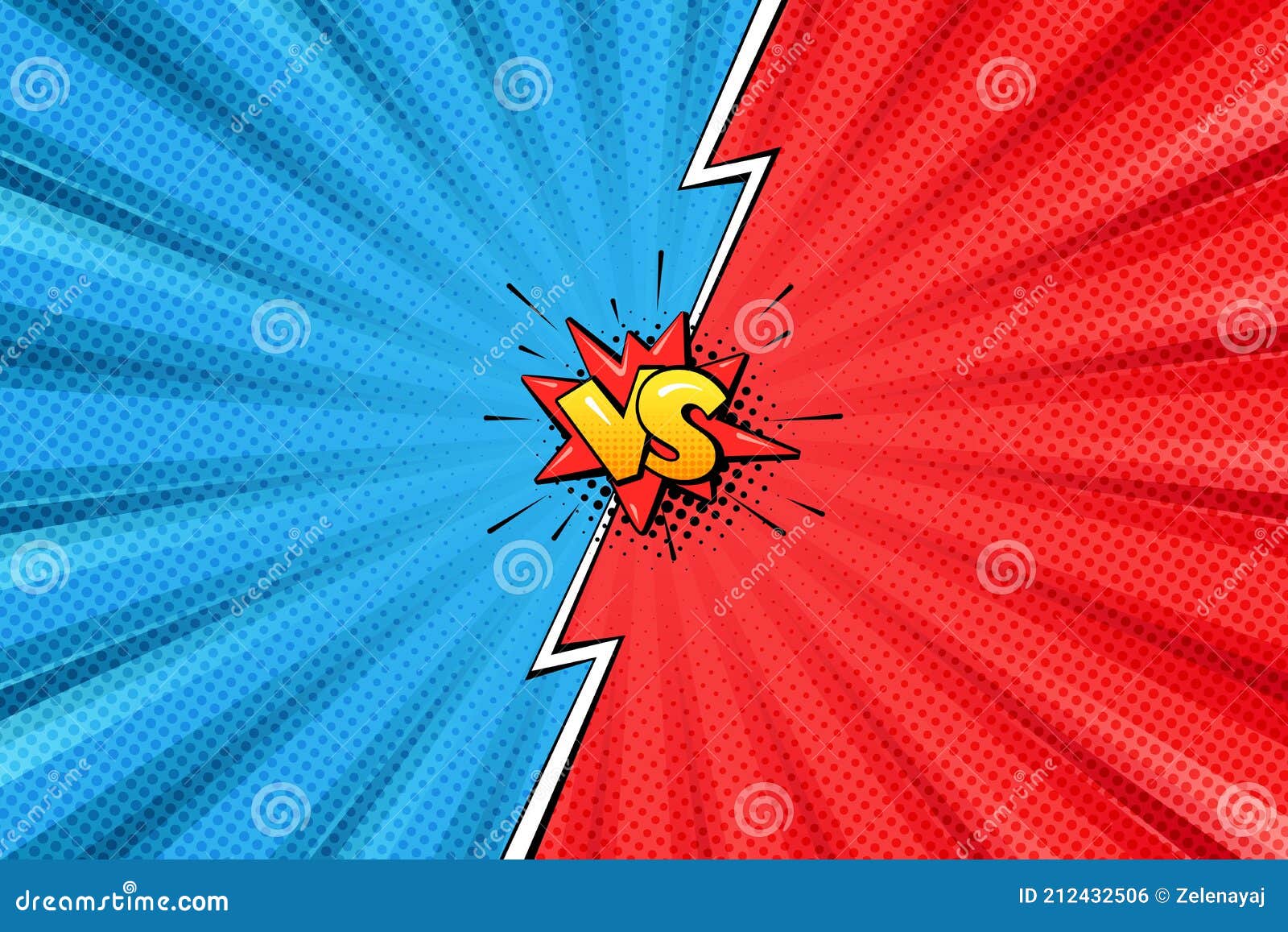 Versus Pop Art Backdrop with Radial Rays, Halftone Effect and Lightning