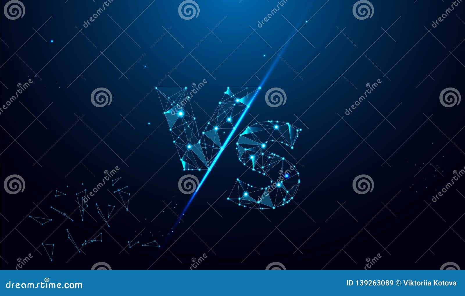 versus screen. polygonal wireframe mesh art, poly low. blue futuristic vs leaves. competition vs match game,