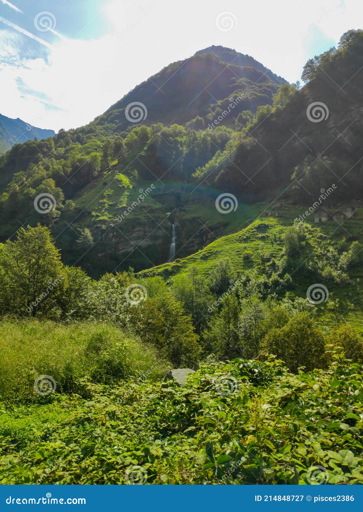 vertial image of landscape with waterfall in the val lavizzara