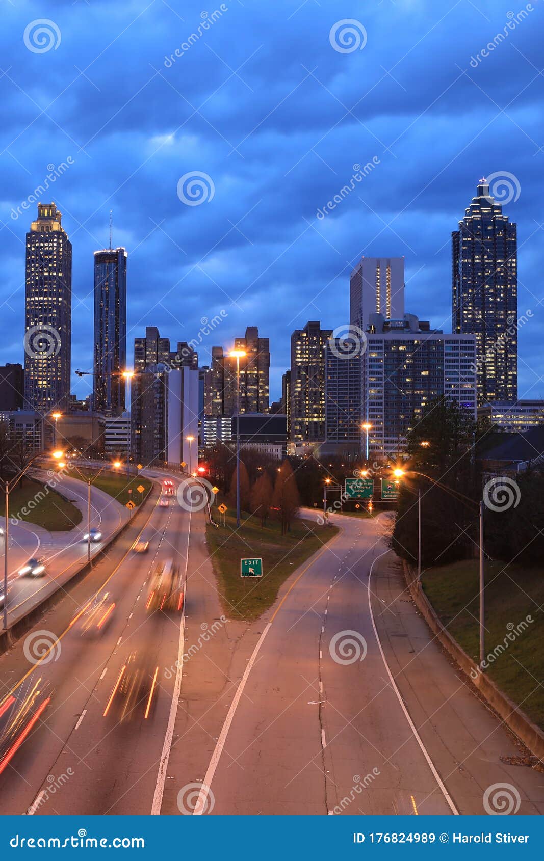 Vertical of Atlanta, Georgia Skyline at Sunset Stock Image - Image of