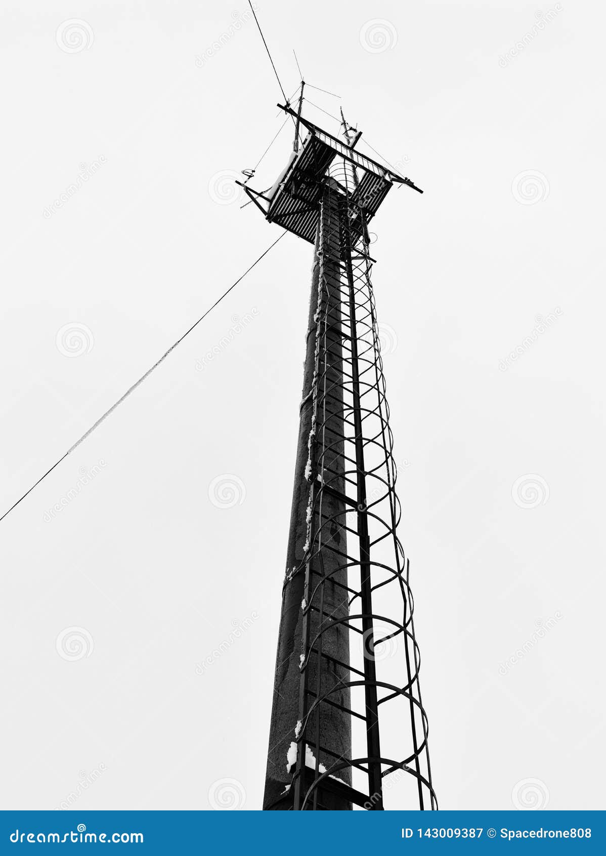 Vertical Black and White Winter Sight Tower Cyberpunk Isolated B Stock