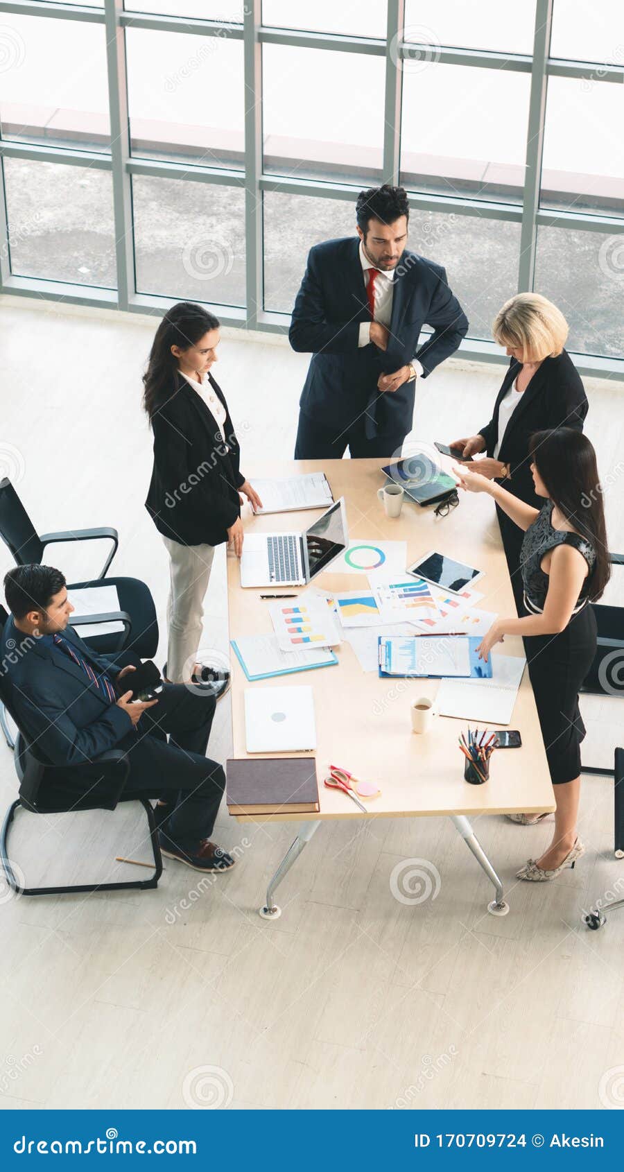 Vertical Business Background of Group of Businesspeople Around Meeting