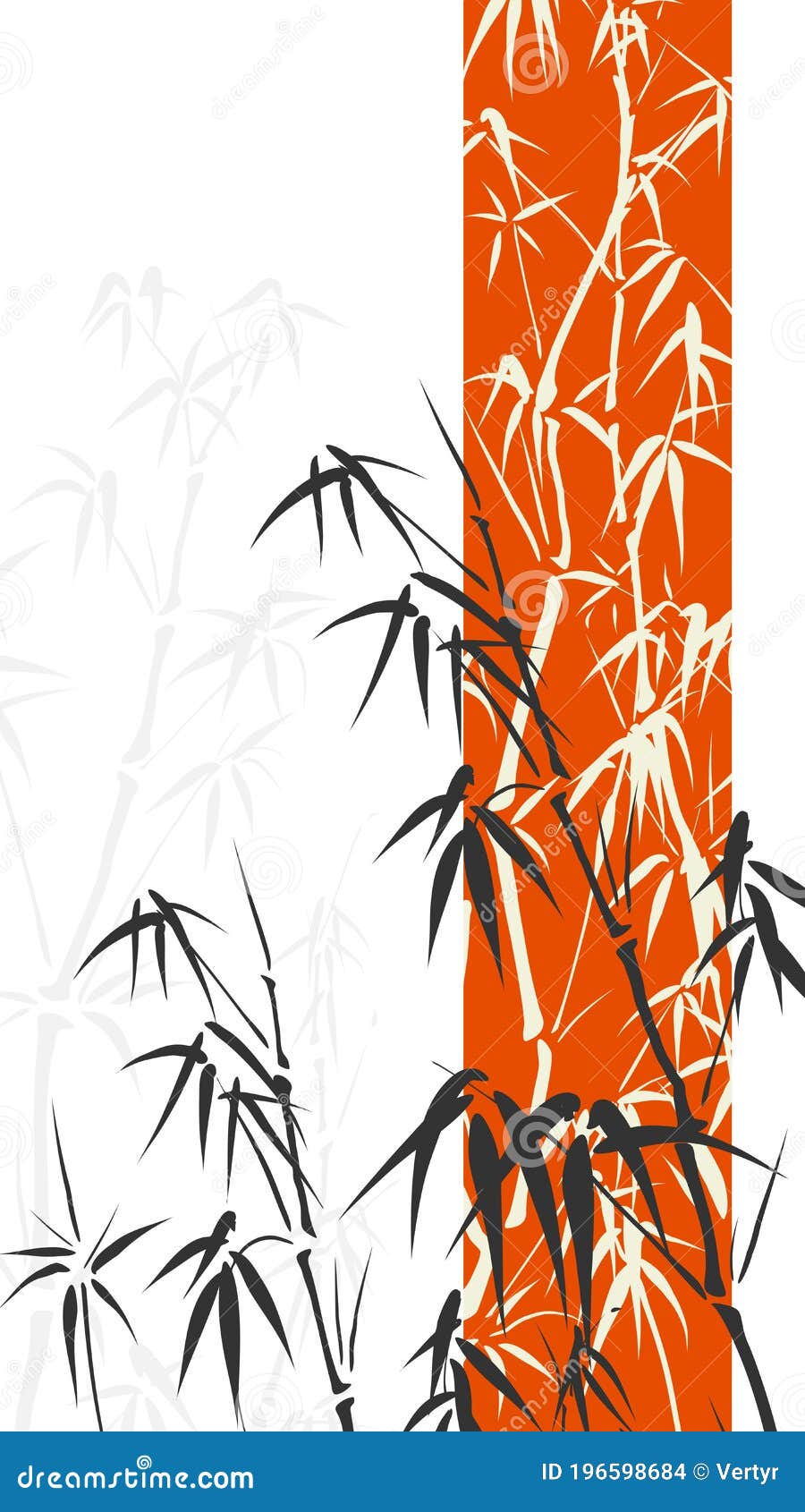 vertical card in asian style with bamboo sillouettes.