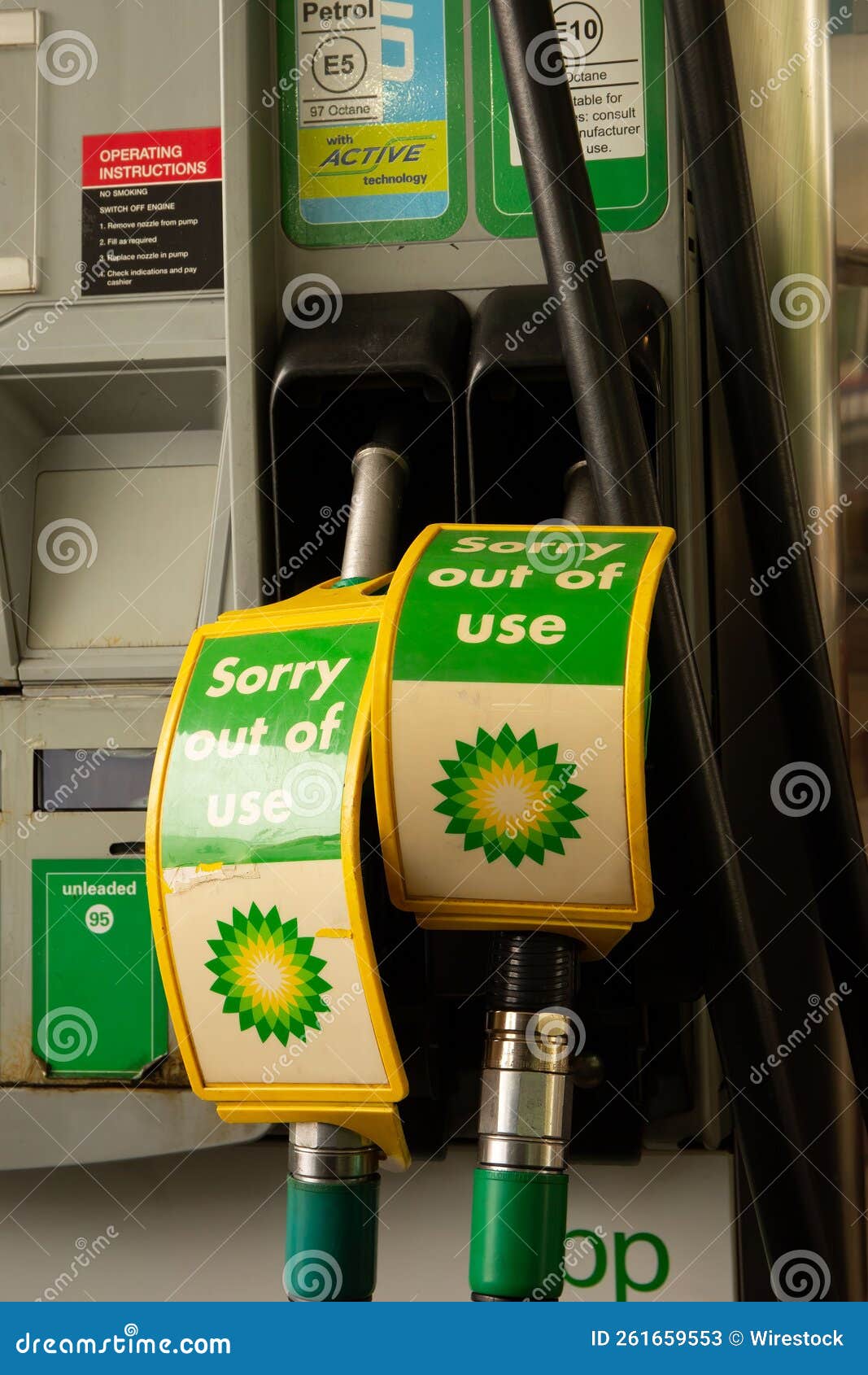Vertical Closeup Shot of Petrol Pumps Locked Editorial Stock Photo