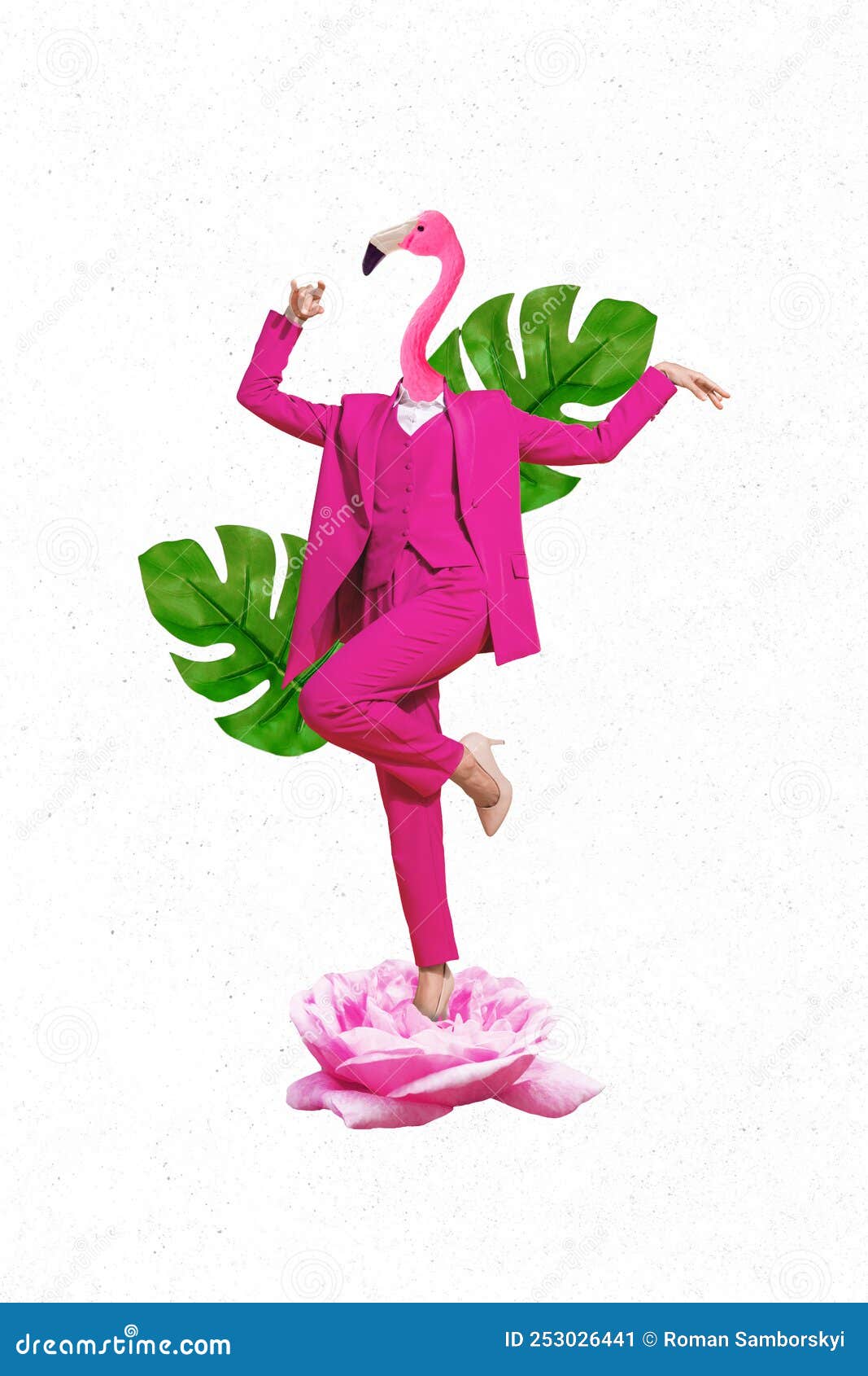 Vertical Collage Portrait Image Picture of Slim Funny Funky Lady Pink  Outfit Flamingo Head Isolated on Painting Stock Image - Image of head,  absurd: 253026441