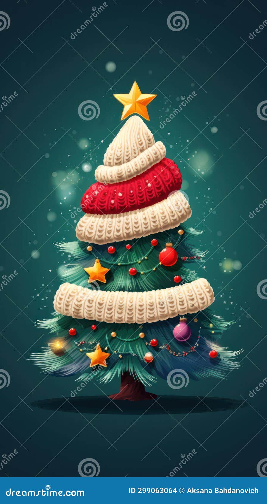 Vertical Creative 3D Knitted Christmas Tree Made of Threads, Decorated