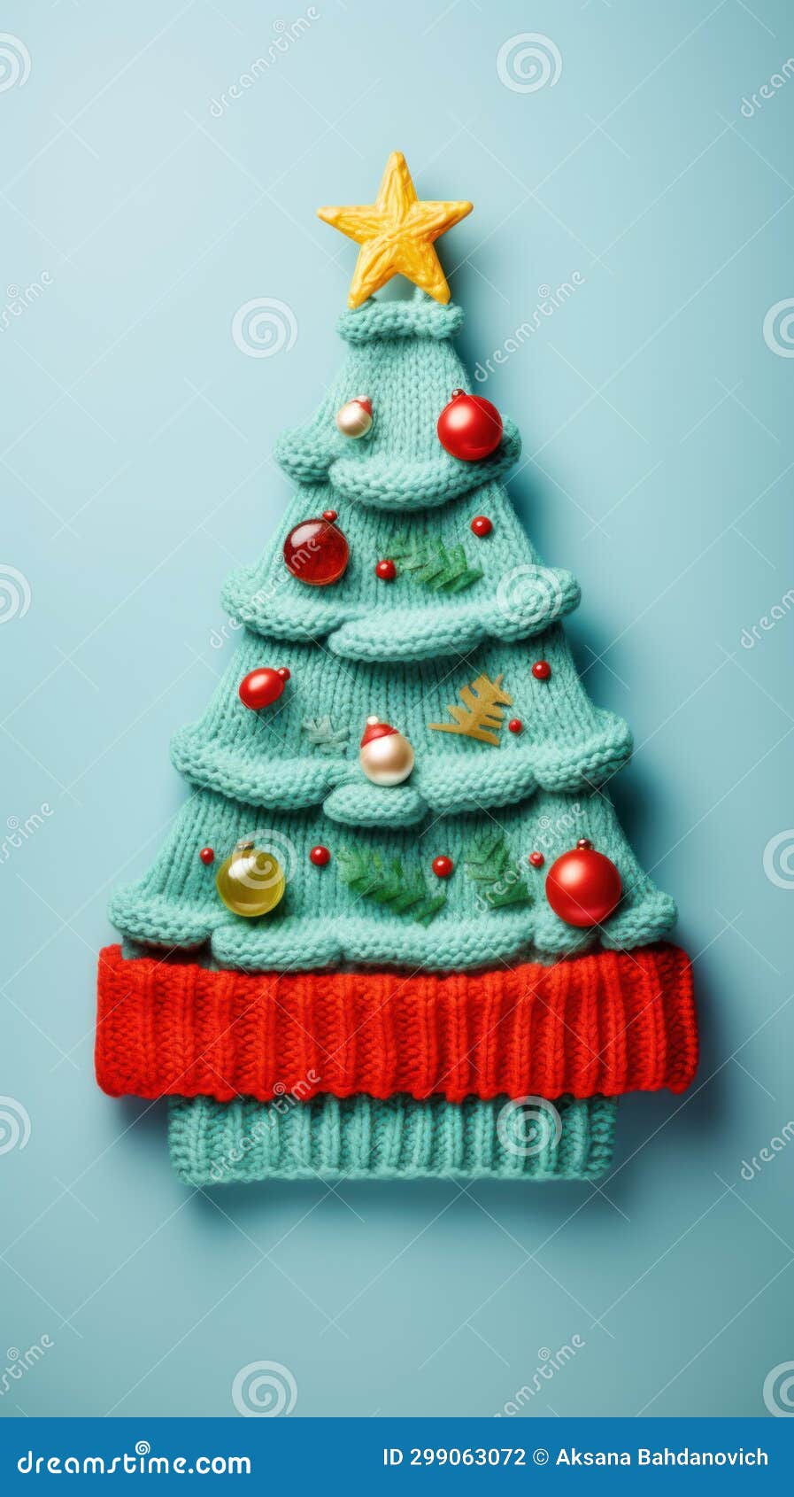 Vertical Creative 3D Knitted Christmas Tree Made of Threads, Decorated