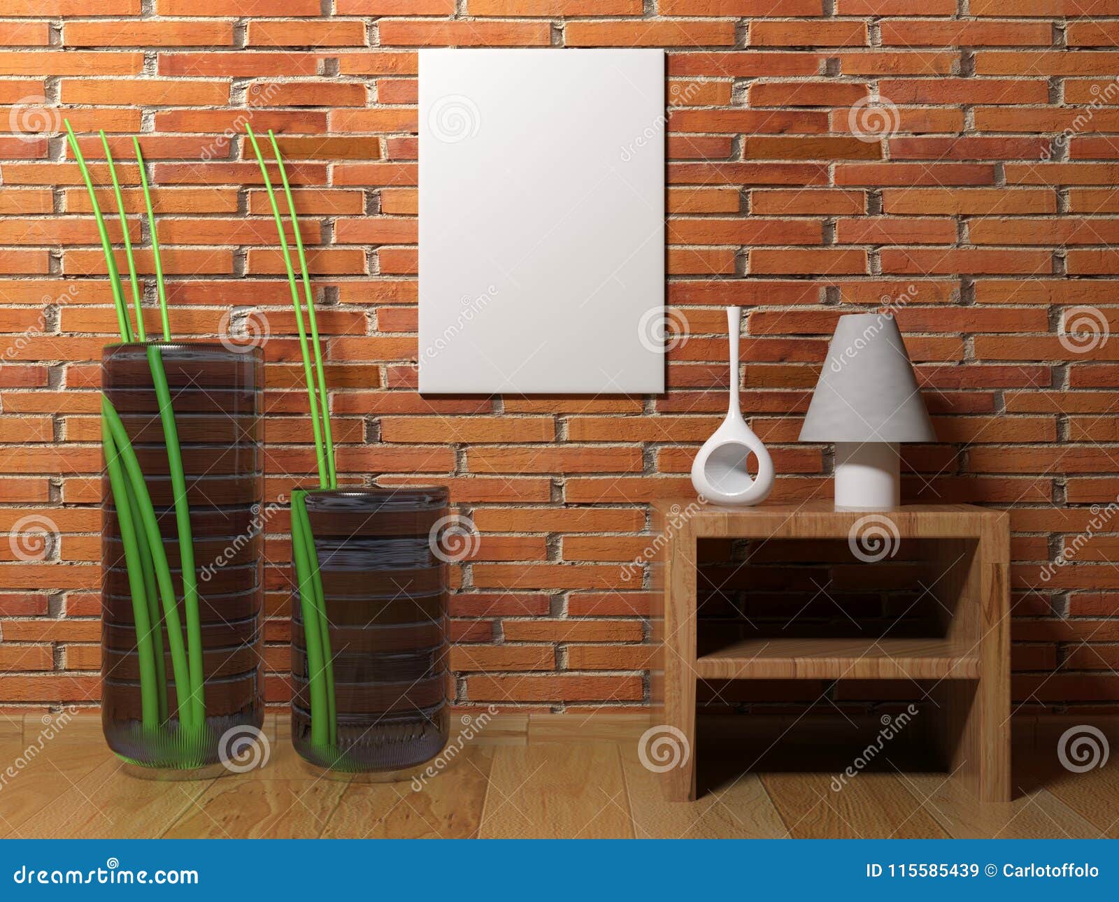 Vertical Empty Canvas Hanging on the Wall 3D Rendering Stock Illustration Illustration of