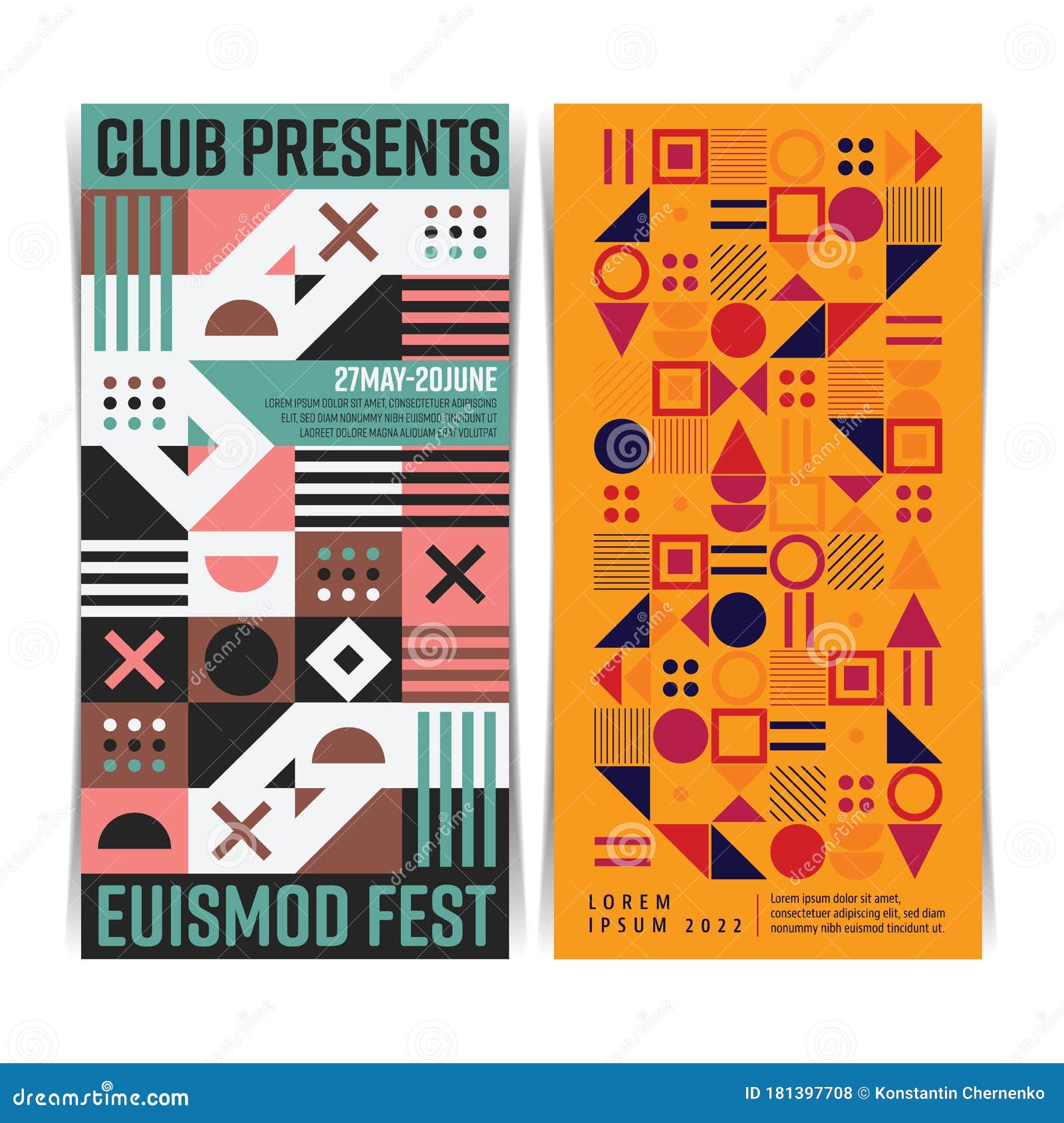 vertical flyer template with abstract geometric  compositions.  
