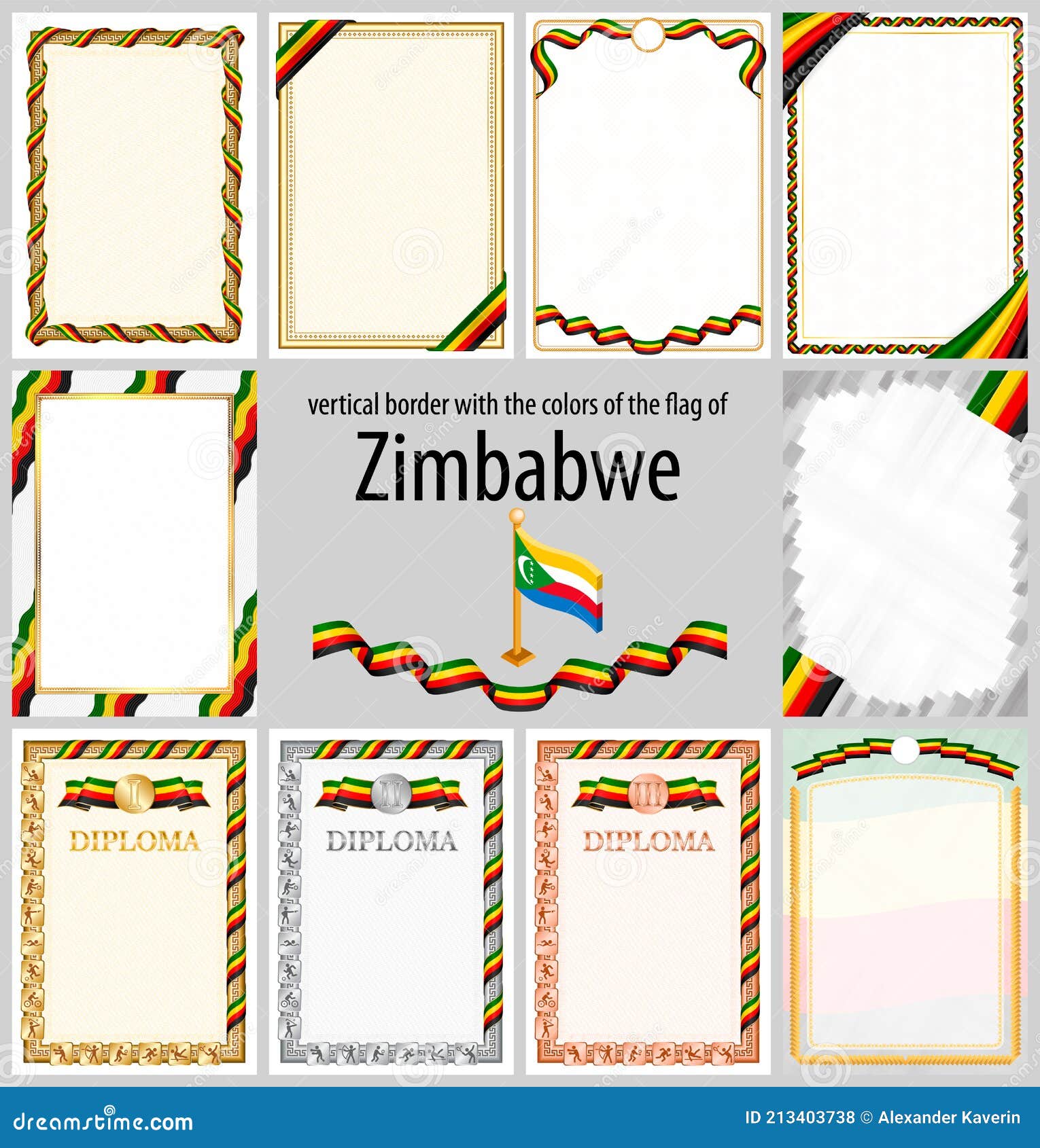 Vertical Frame and Border with Zimbabwe Flag Stock Vector