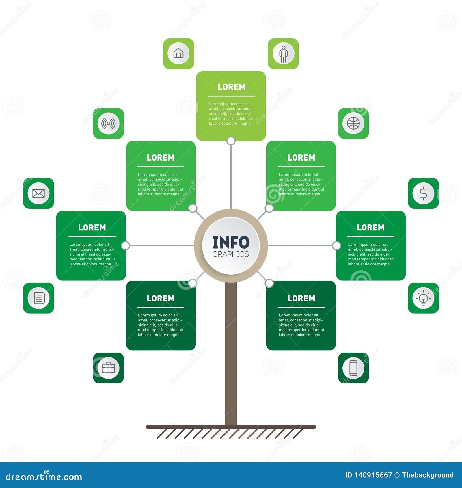 Vertical Green Timeline Infographics. Tree of Development and Growth of ...