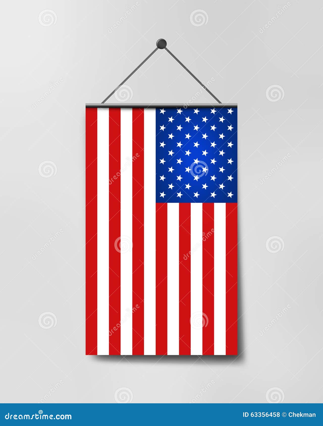 Vertical hanging US flag stock illustration. Illustration of strip -  63356458