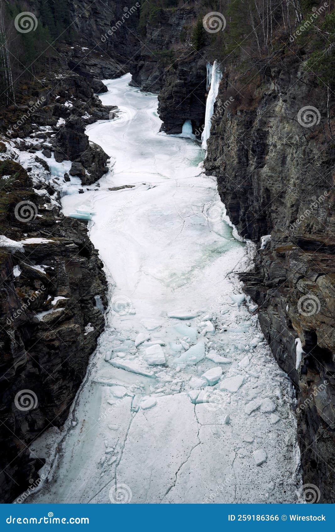Vertical of the Ice Jam in the Gudbrandsdalslagen River, Norway. Stock