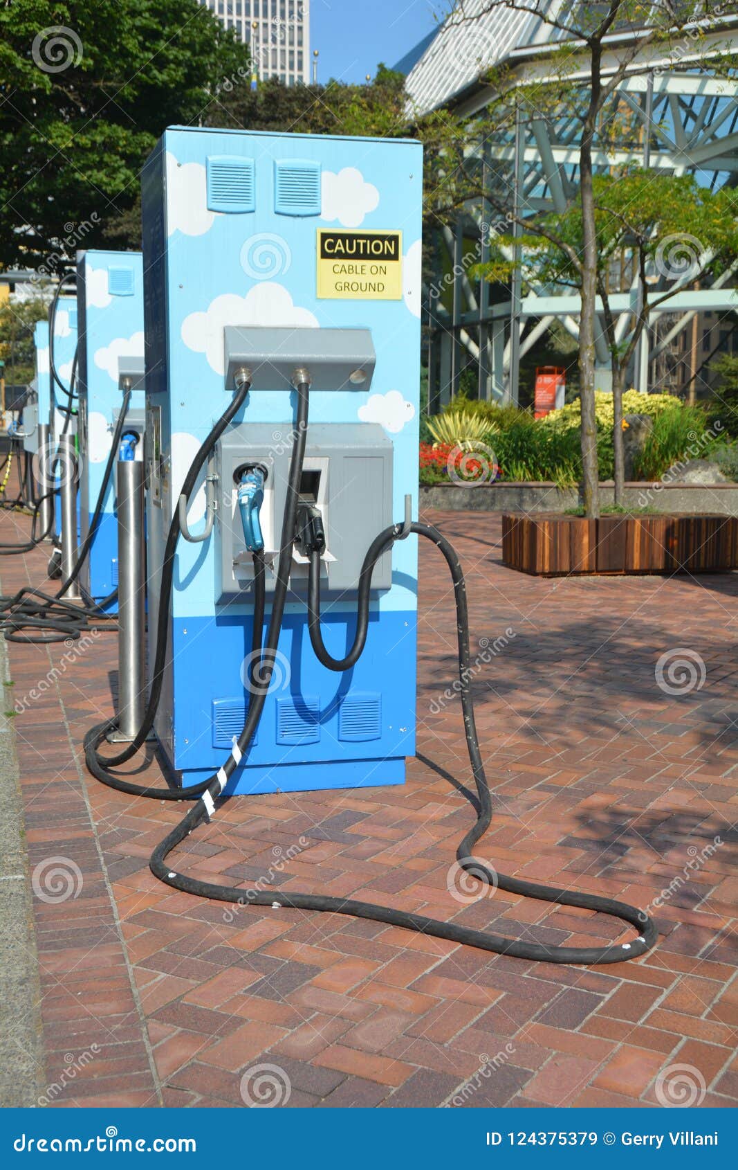 Vertical Image of Electric Charging Stations in Portland, Oregon Stock