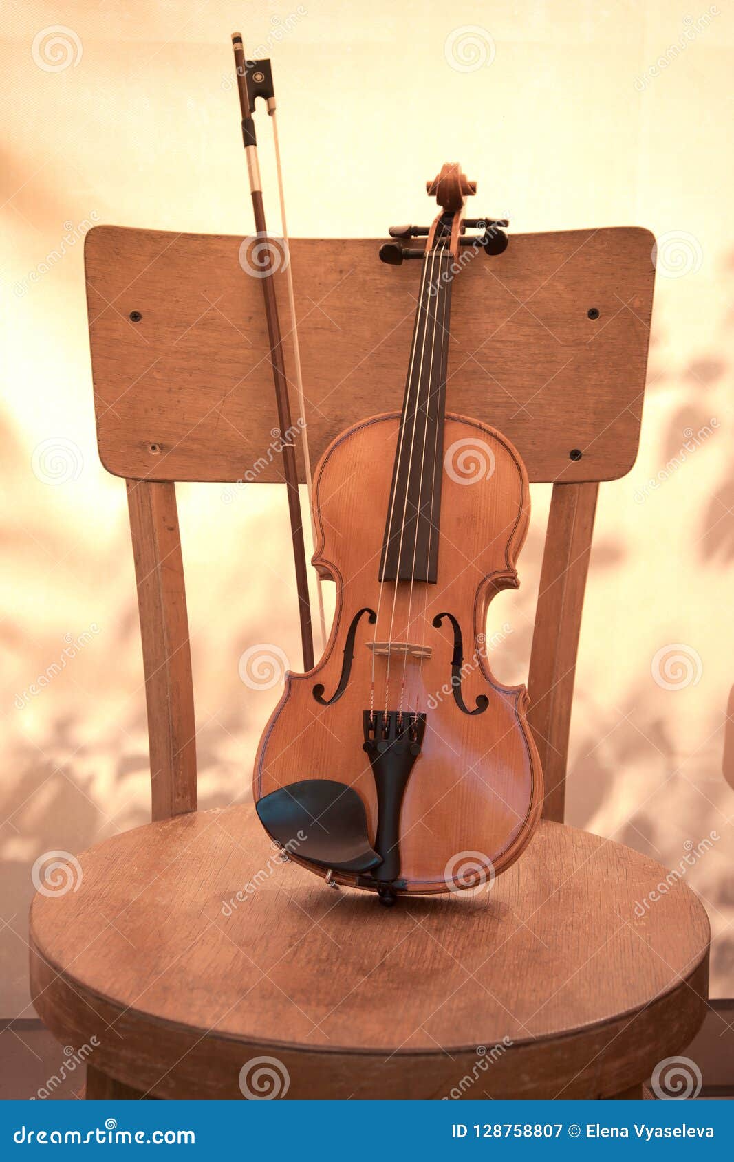 Vertical Image of Violin on the Chair. Toned Stock Image Image of