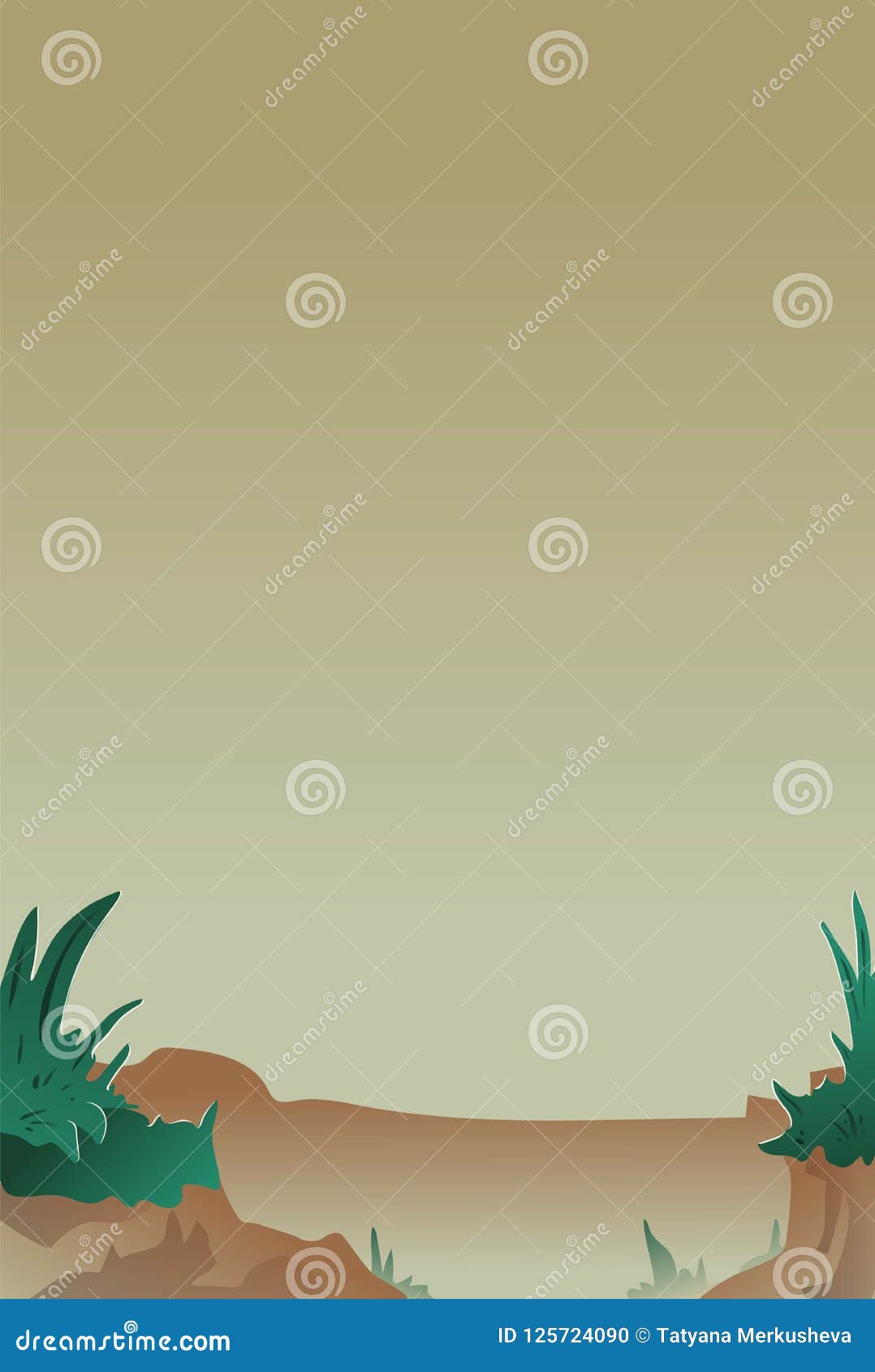 Vertical Landscape with Path and Grass. Flat Vector Illustration. Stock