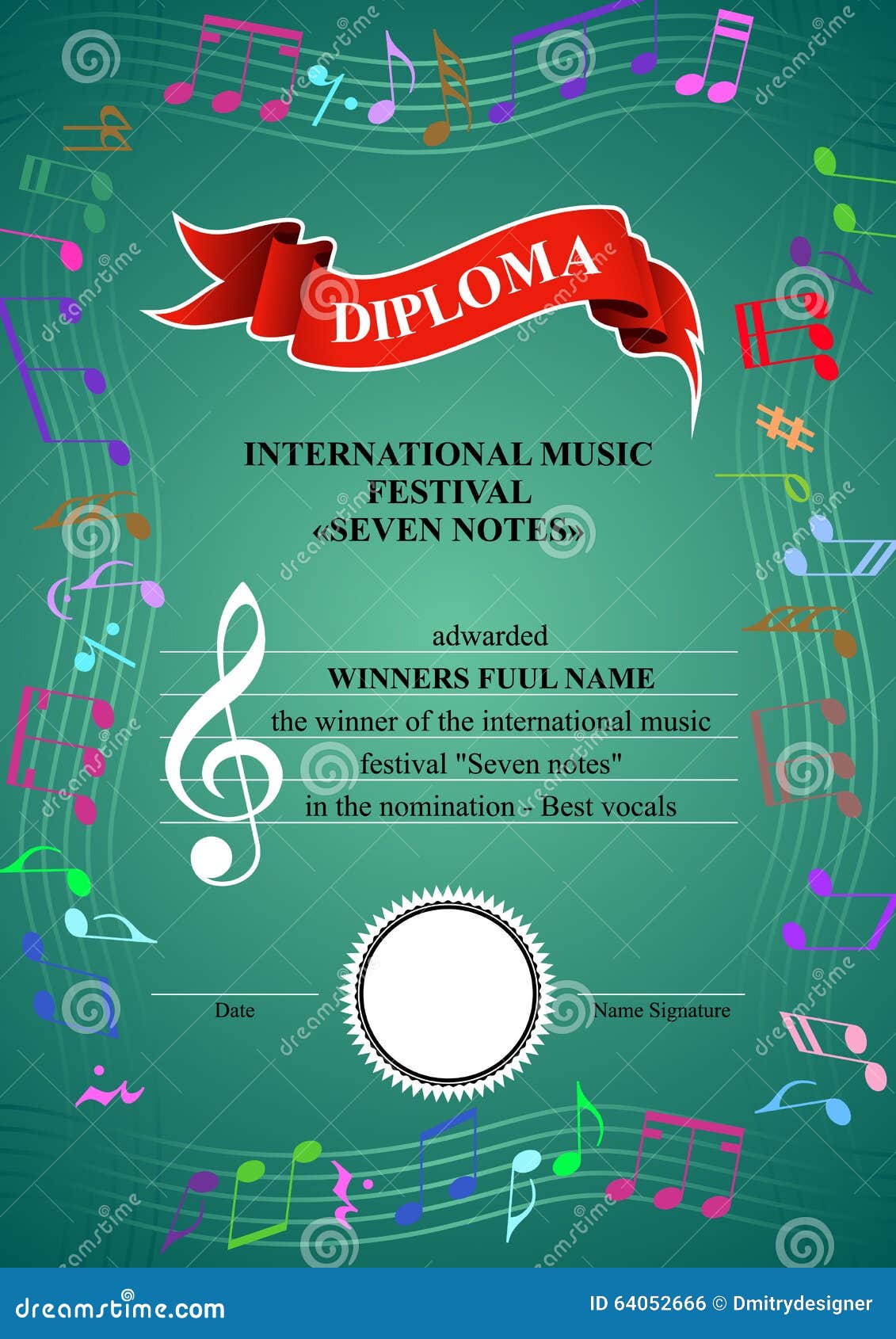 Vertical musical diploma stock vector. Illustration of sheet 64052666
