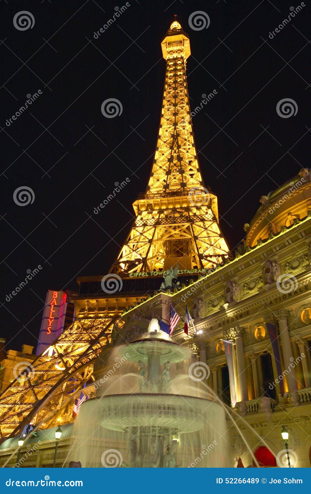 Vertical Night View of Eiffel Tower at Paris Casino, Las Vegas, NV  Editorial Stock Image - Image of america, state: 52266489