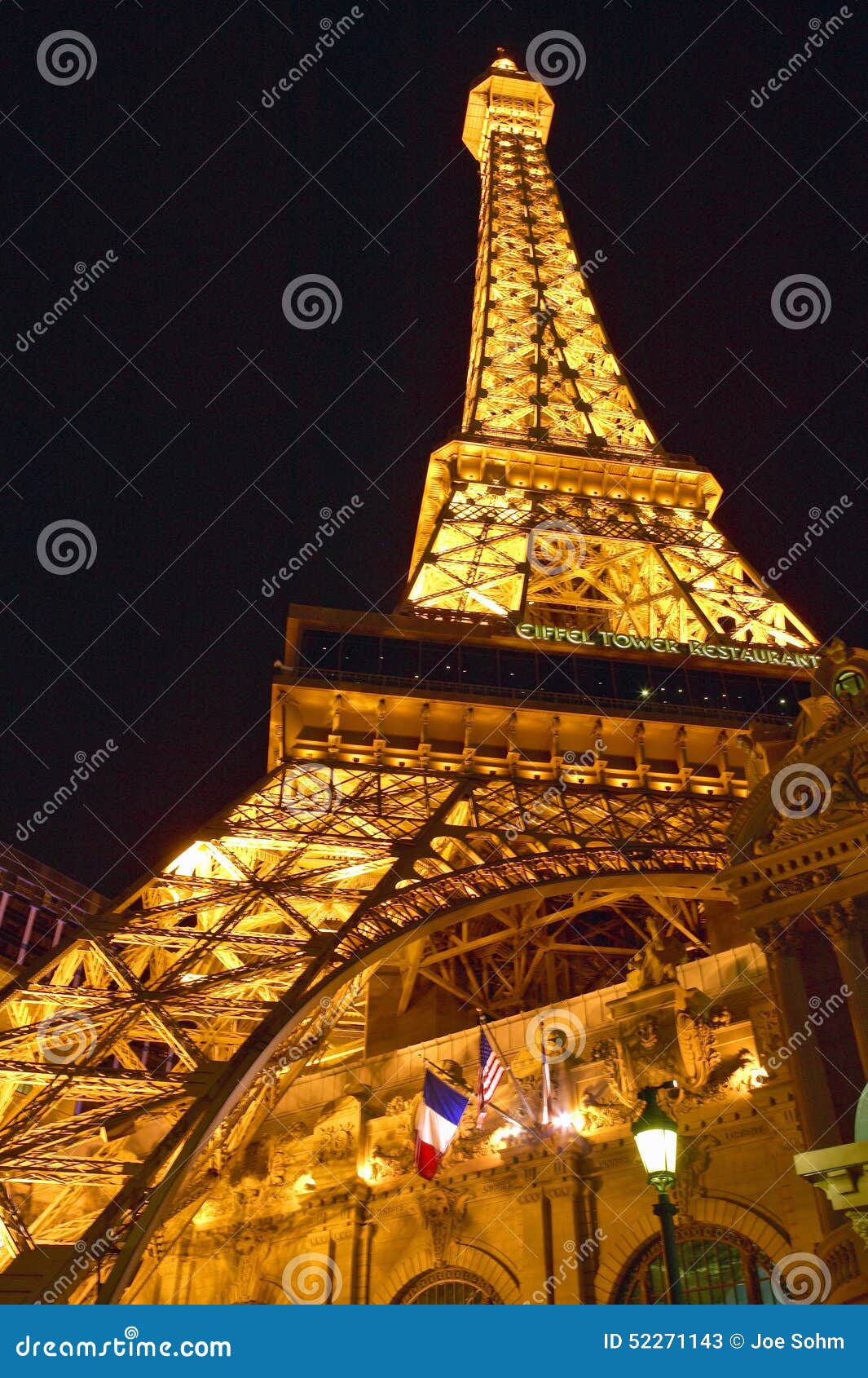 Vertical Night View of Eiffel Tower at Paris Casino, Las Vegas, NV