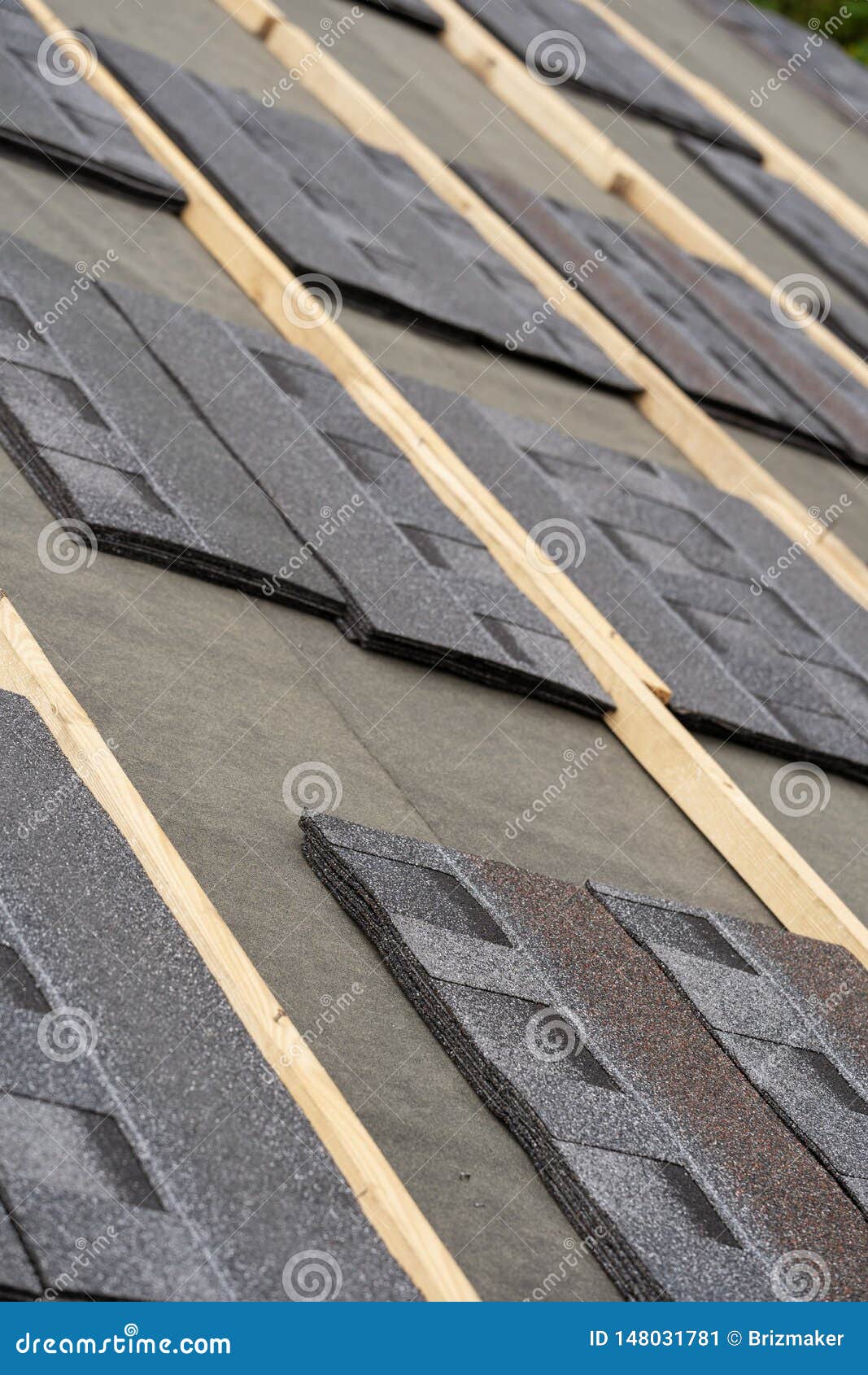 Asphalt Tile Roof on New House Under Construction Stock Image - Image