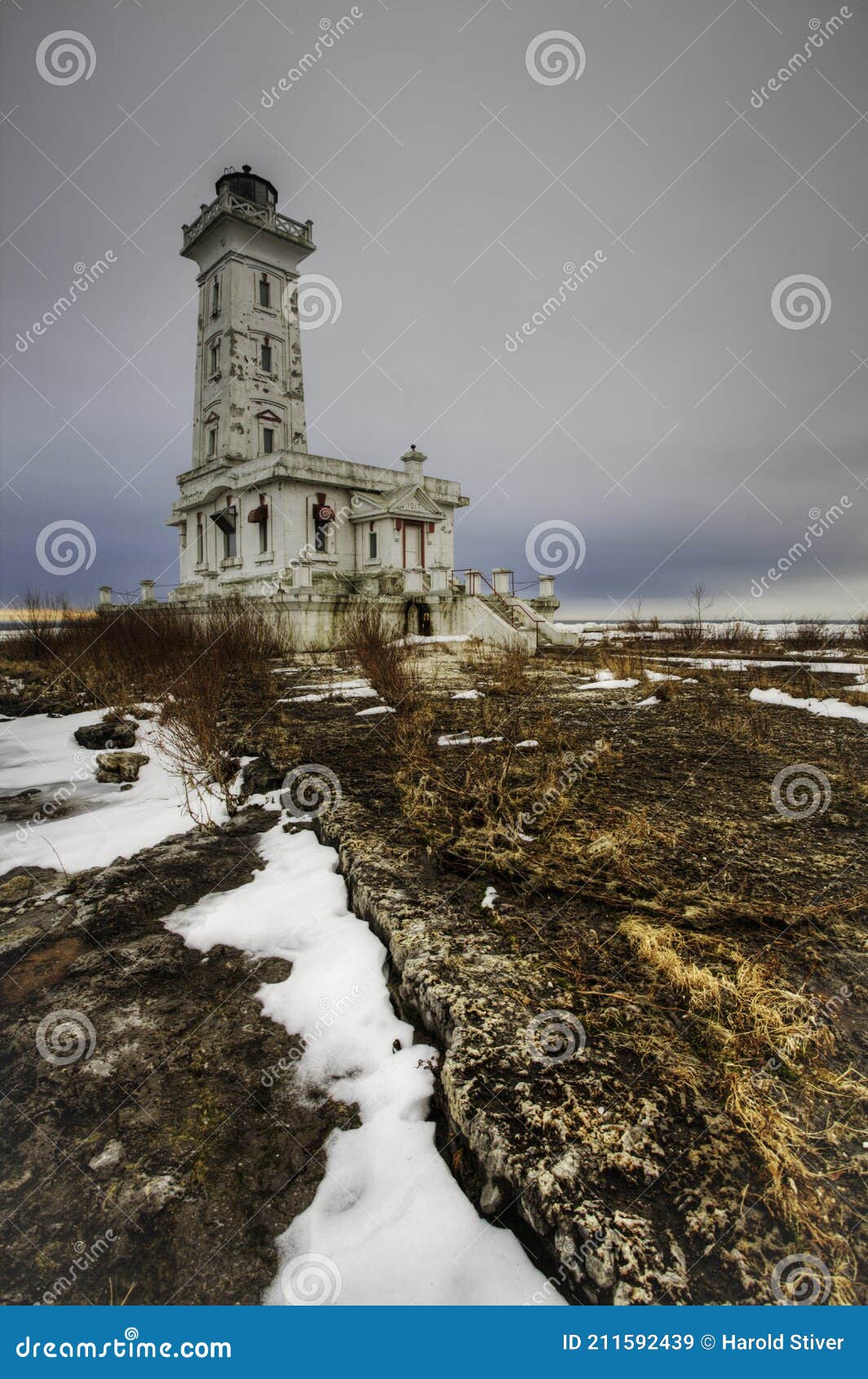 Vertical of Point Abino Lighthouse in Ontario, Canada Stock Image