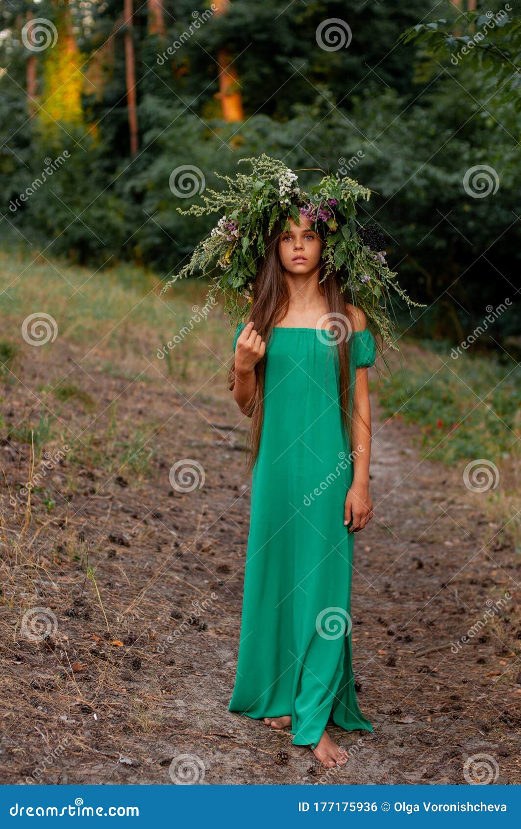 https://thumbs.dreamstime.com/z/vertical-portrait-pretty-teenager-girl-beautiful-long-hair-wreath-her-head-forest-path-sunset-barefoot-177175936.jpg