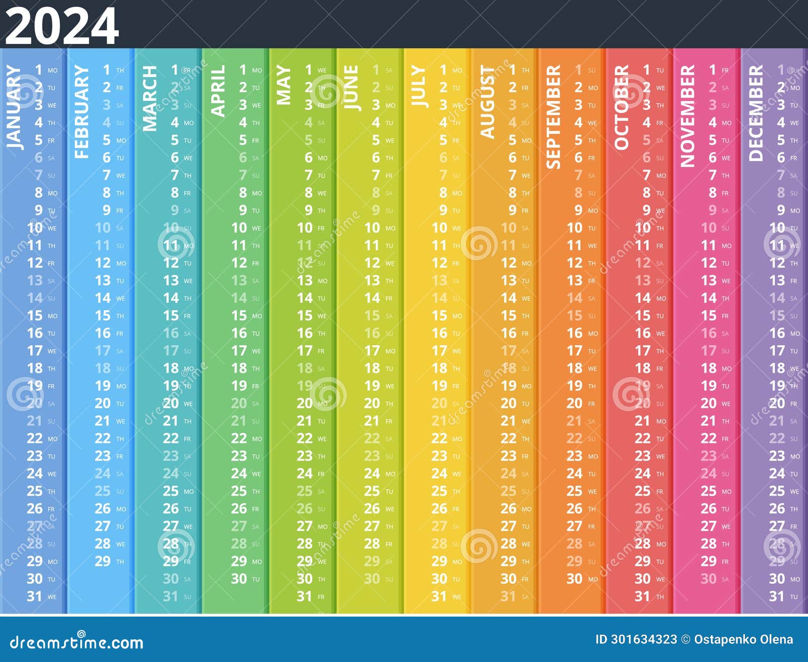 Vertical Rainbow 2024 Calendar Vector English Language 2024 Calendar vertical-rainbow-2024-calendar-vector-english-language-2024-calendar