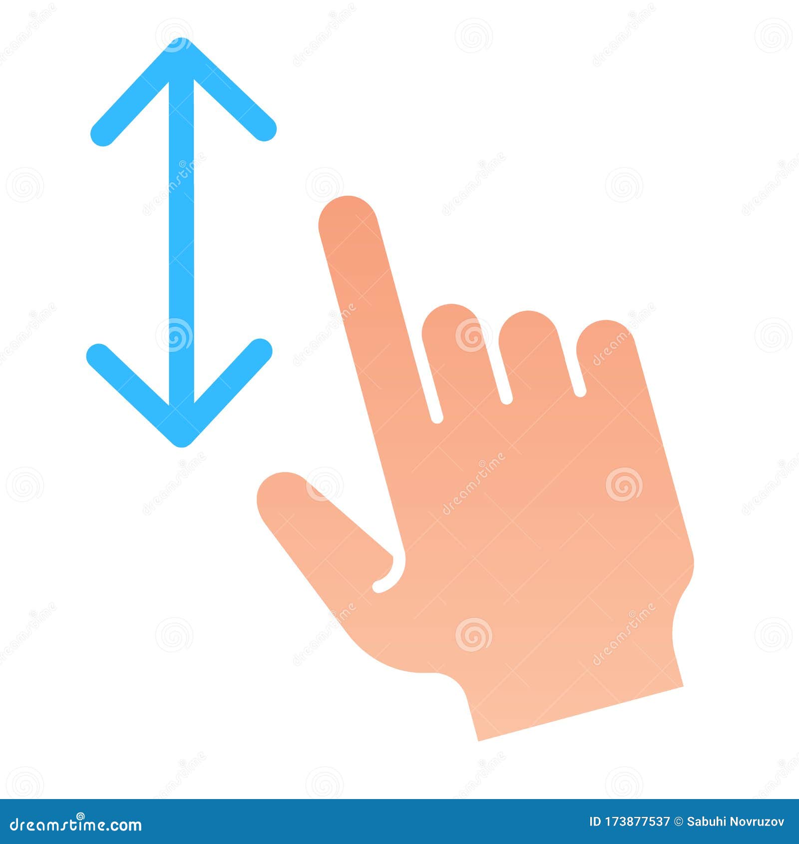 vertical scoll flat icon. one finger scroll    on white. gesture gradient style 
