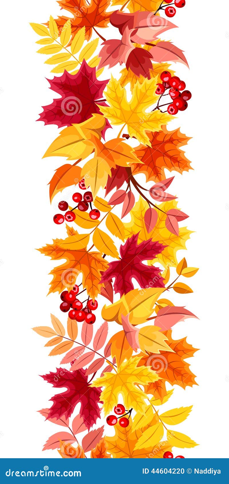 Vertical Seamless Background With Colorful Autumn Leaves. Vector