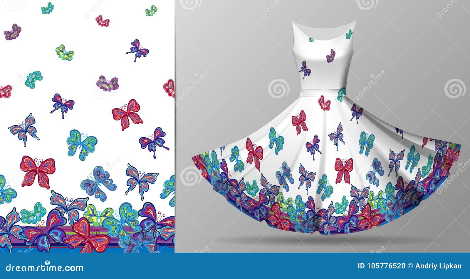 Download Vertical Seamless Pattern With Hand Draw Butterfly On ...