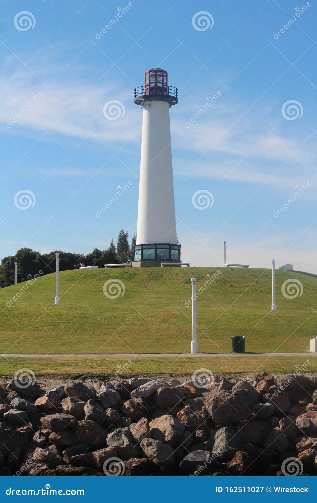 Vertical Shot of a Beautiful Lighthouse in Long Beach Harbor