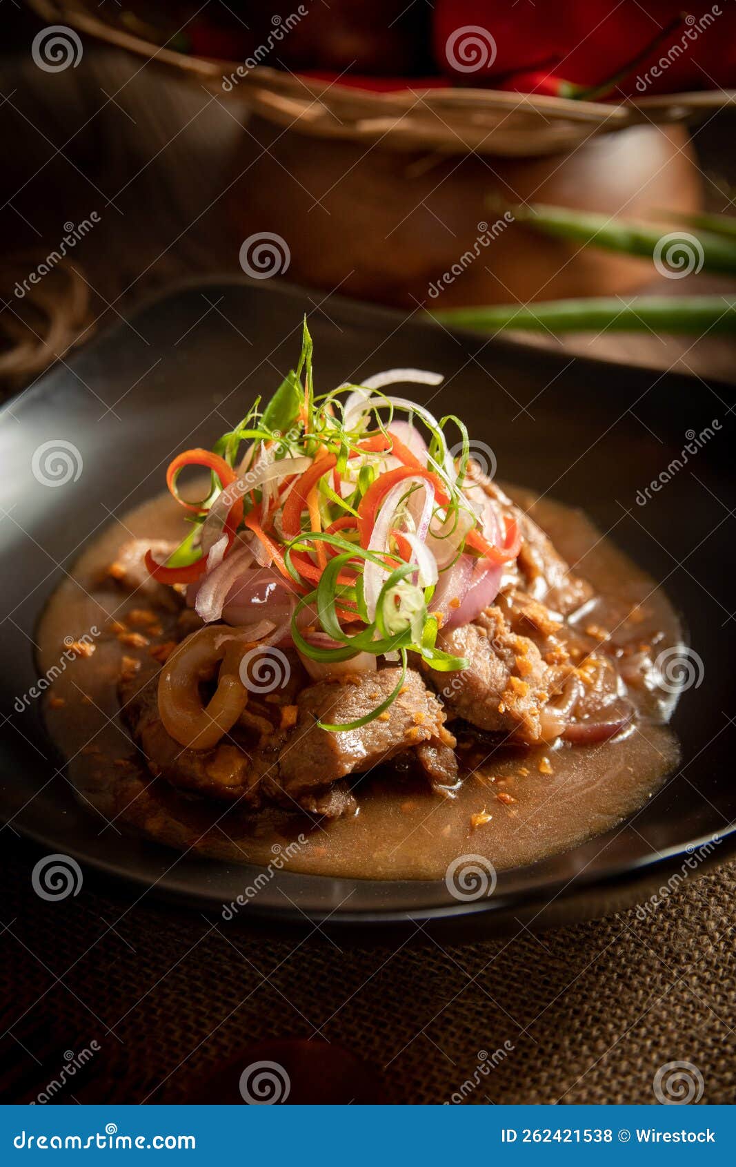 Vertical Shot of Bistek Tagalog in a Kitchen Stock Photo Image of
