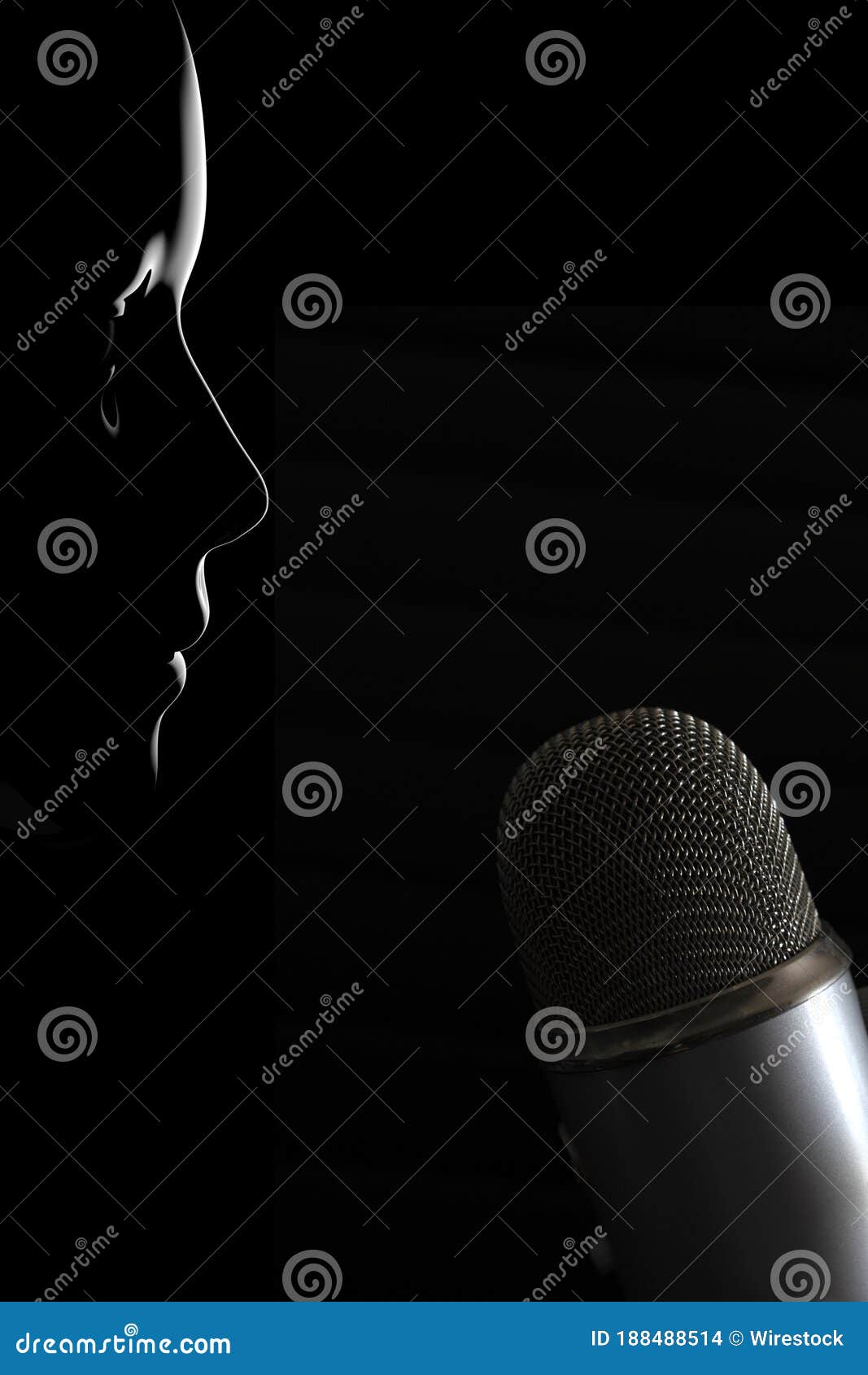 Vertical Shot of a Black Mannequin and a Microphone Stock Illustration