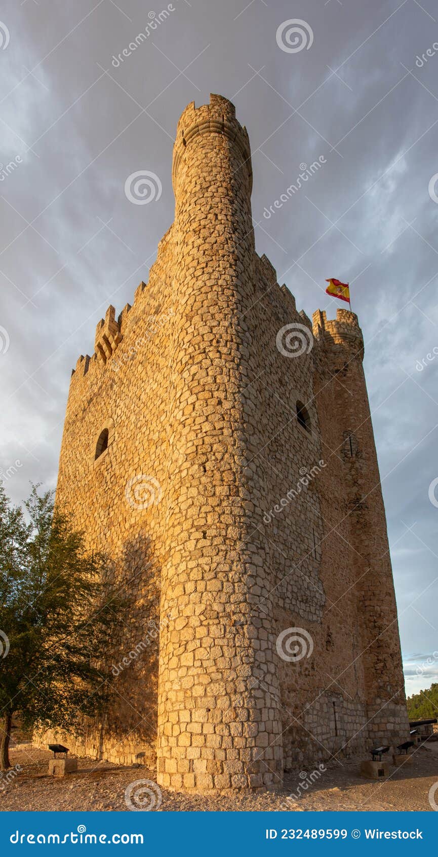 vertical shot of the castle of alcala del jucar, castilia la mancha, spain