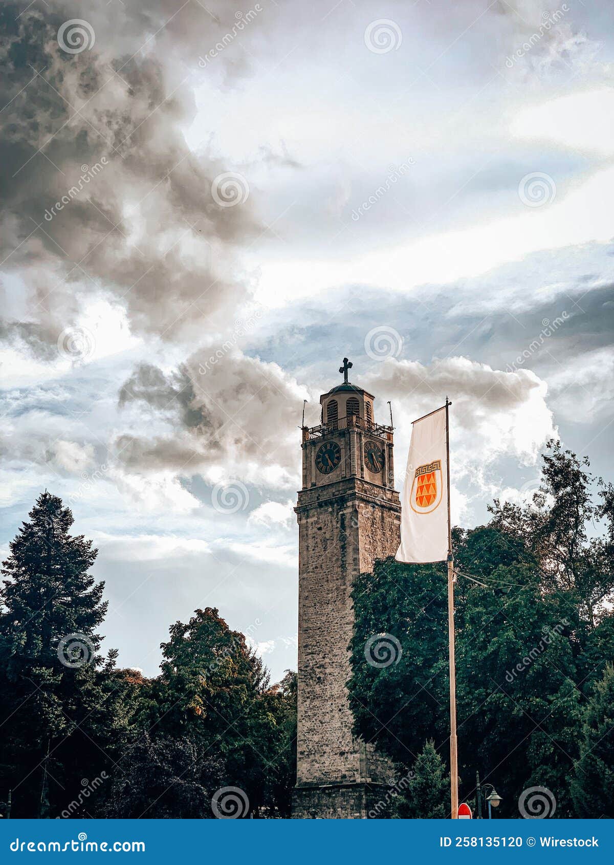 Vertical Shot of the Clock Tower in the City of Bitola, North Macedonia