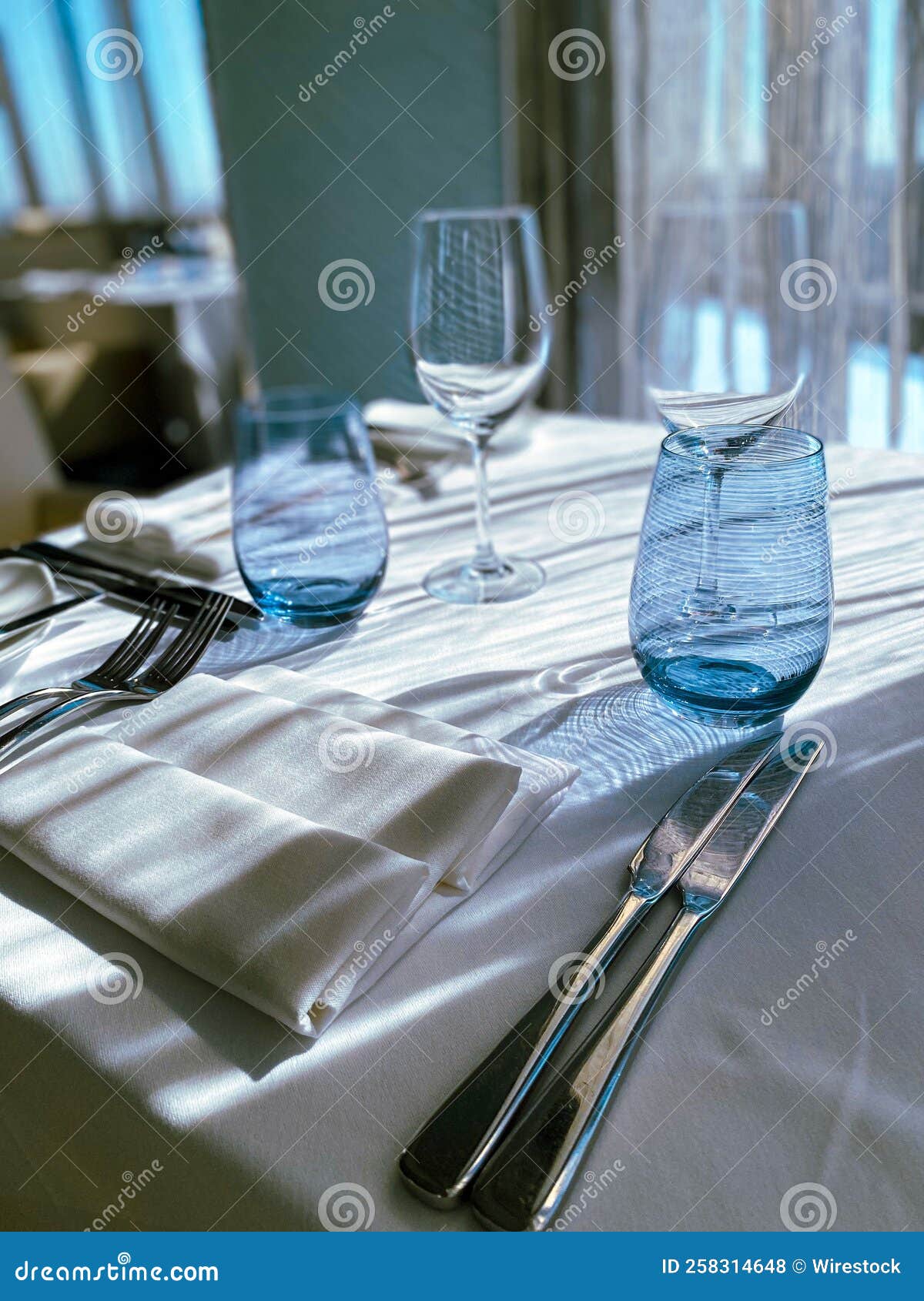 Vertical Shot of the Dining Table in the Restaurant with Silverware Stock Photo Image of