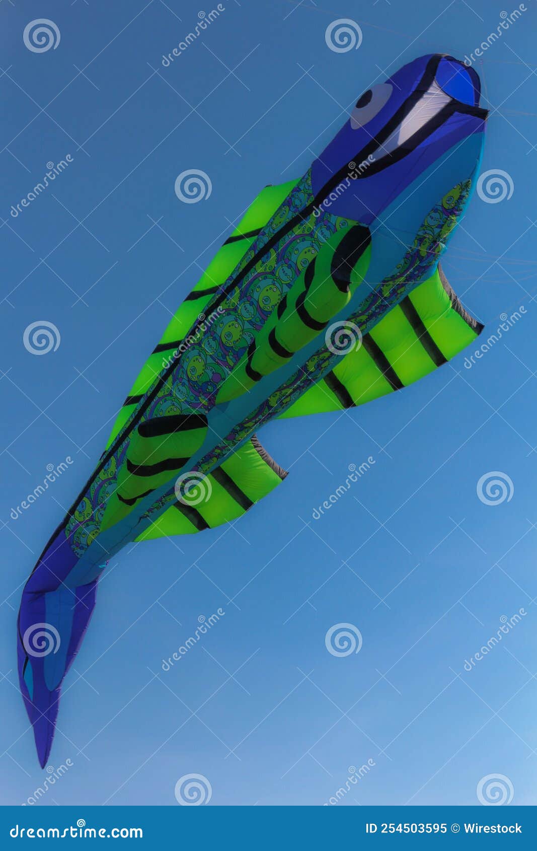 Vertical Shot of a Flying Fish Kite in the Blue Sky Stock Image Image of outdoor, flight