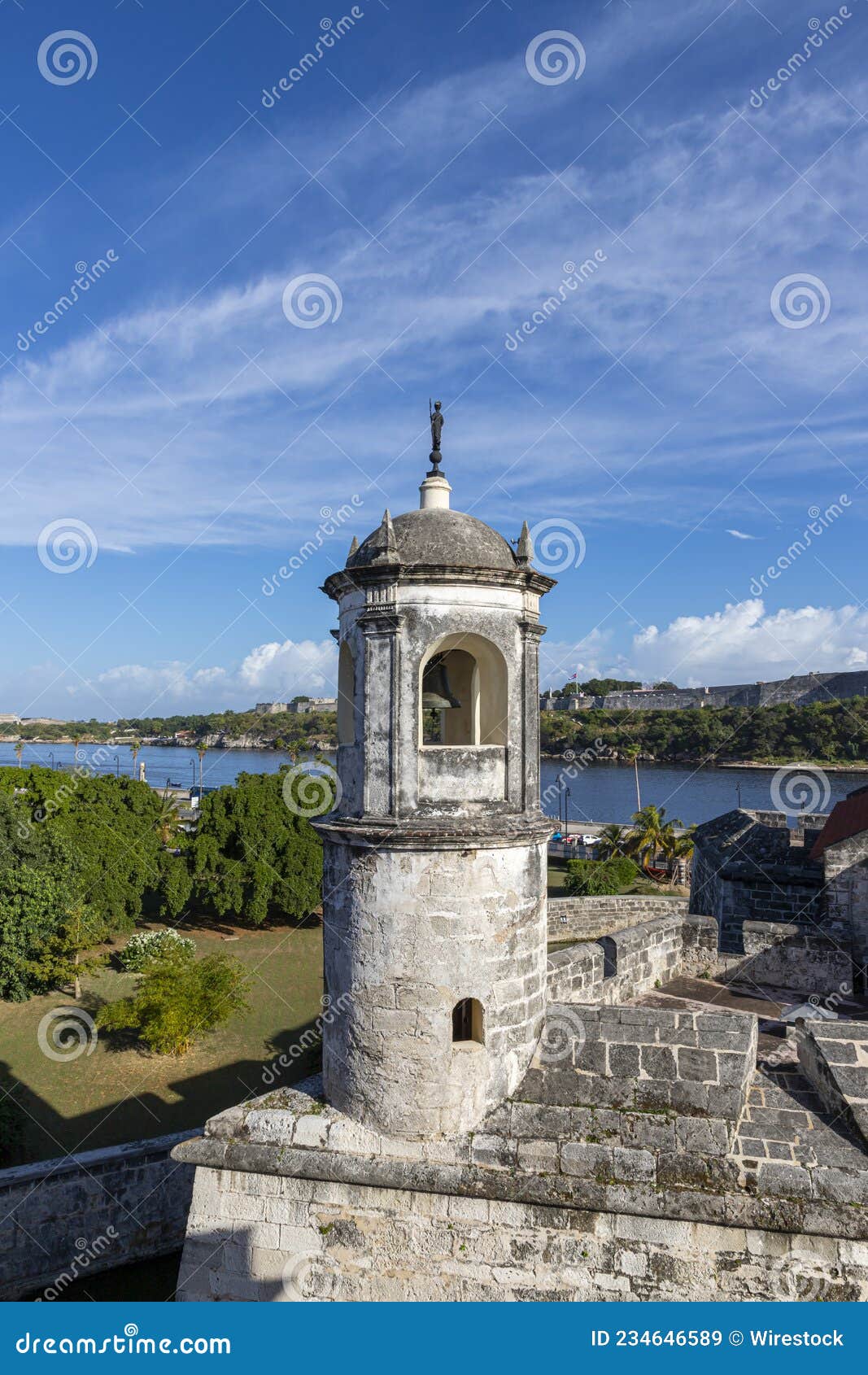 vertical shot of the giraldilla de la havana seen from the castillo de la real fuerza