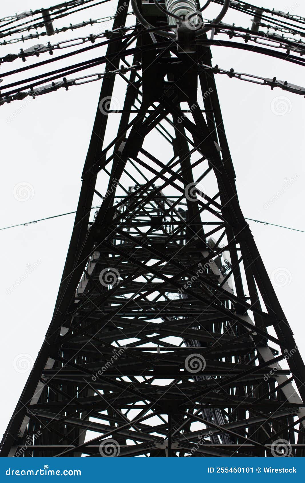 Vertical Shot of a High Voltage Transmission Electrical Tower on a