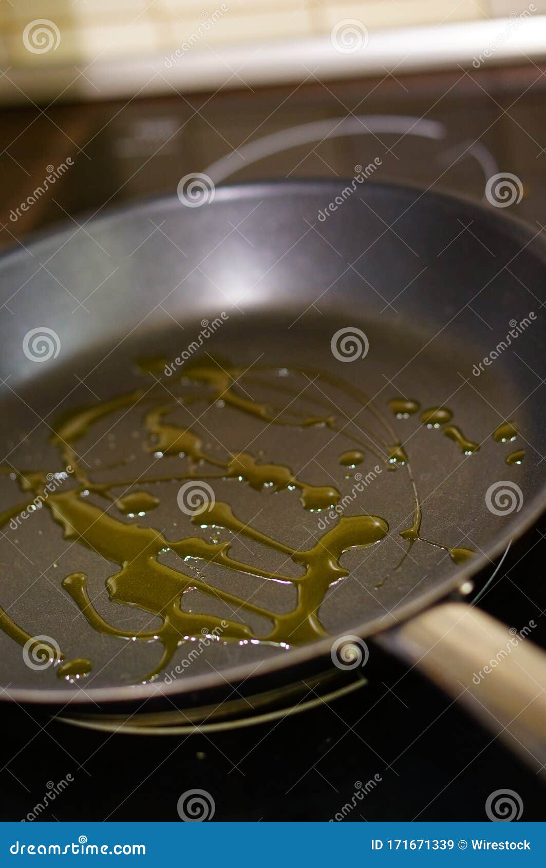 Vertical Shot of a Oil in the Pan on the Fire Stock Image Image of