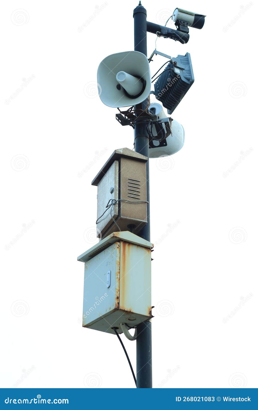 Vertical Shot of an Outdoor Warning Siren and a Camera Attached To a