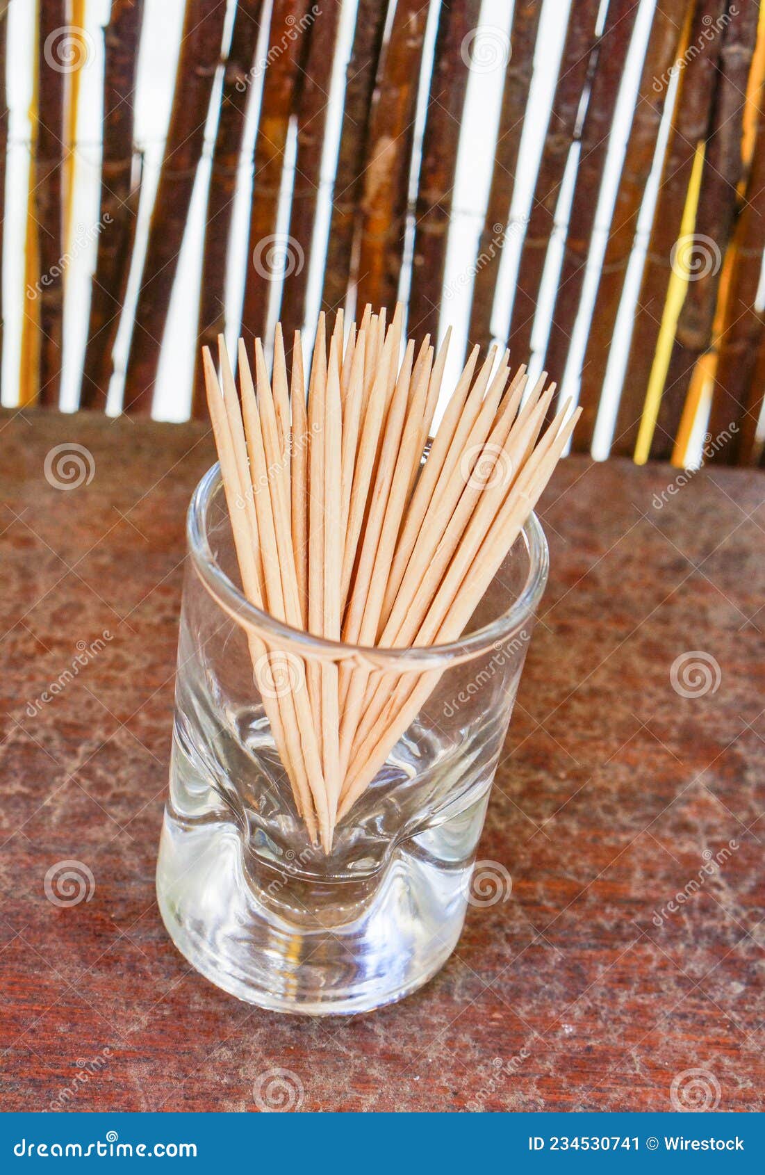 Vertical Shot of Toothpicks in a Small Glass Jar Stock Image Image of