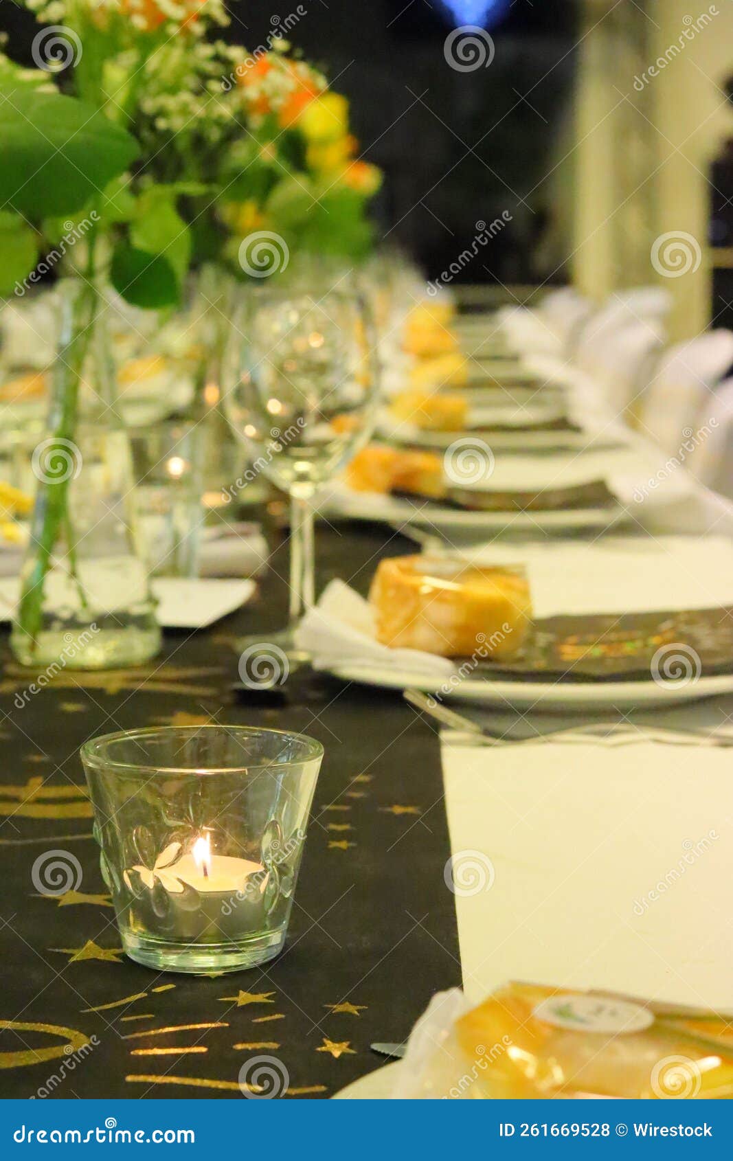 Vertical of Table Decoration for a Birthday Celebration with Candles