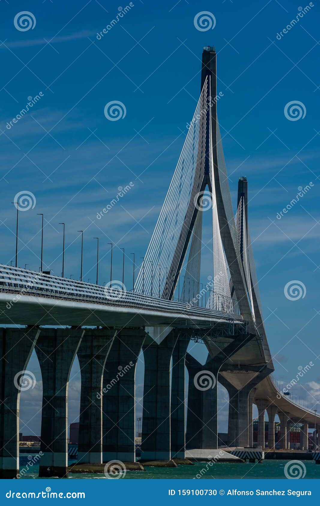 vertical view of the bridge over the bay in cadiz