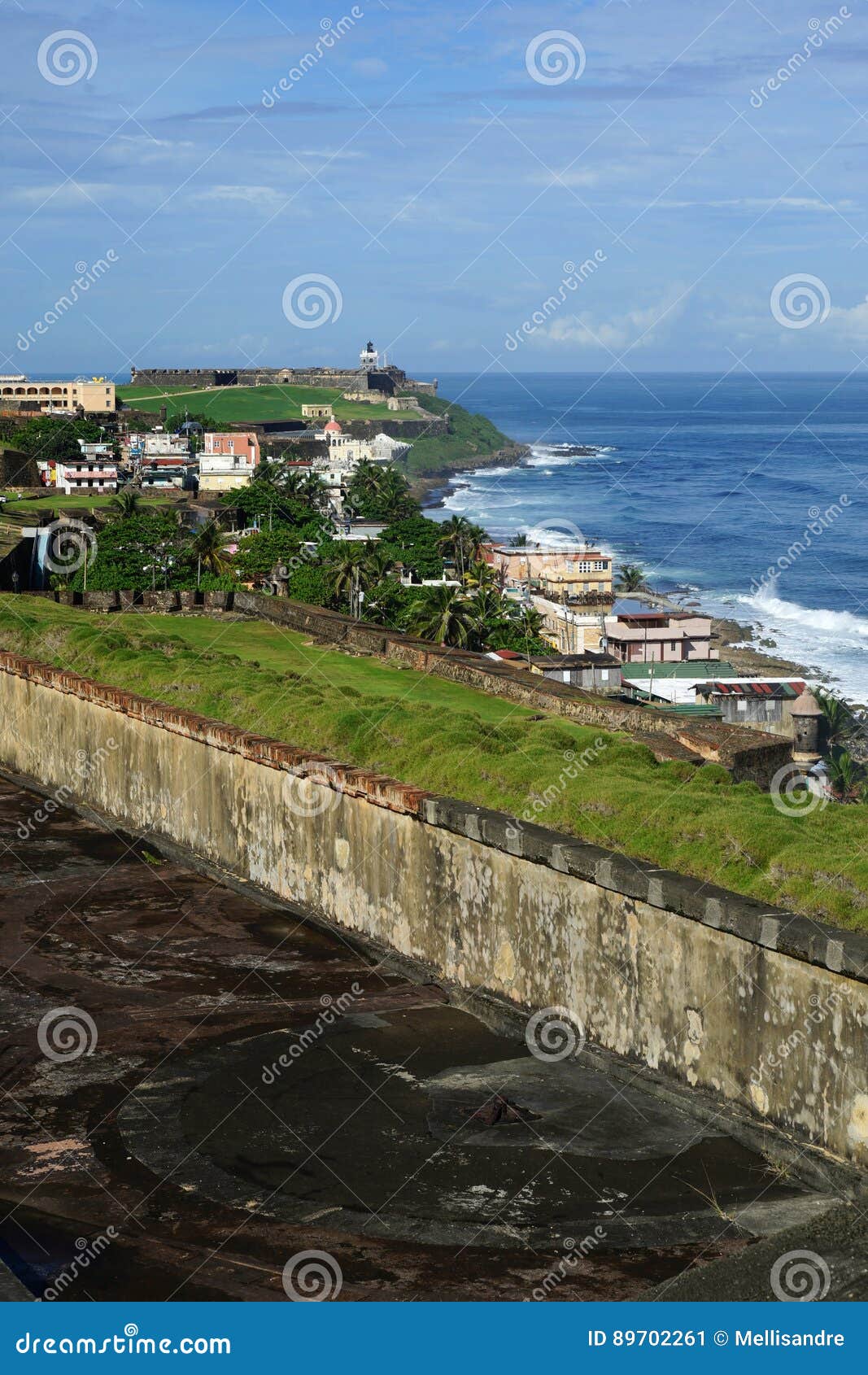 vertical view from castillo de san cristobal to san felipe del morro fortress, puerto rico