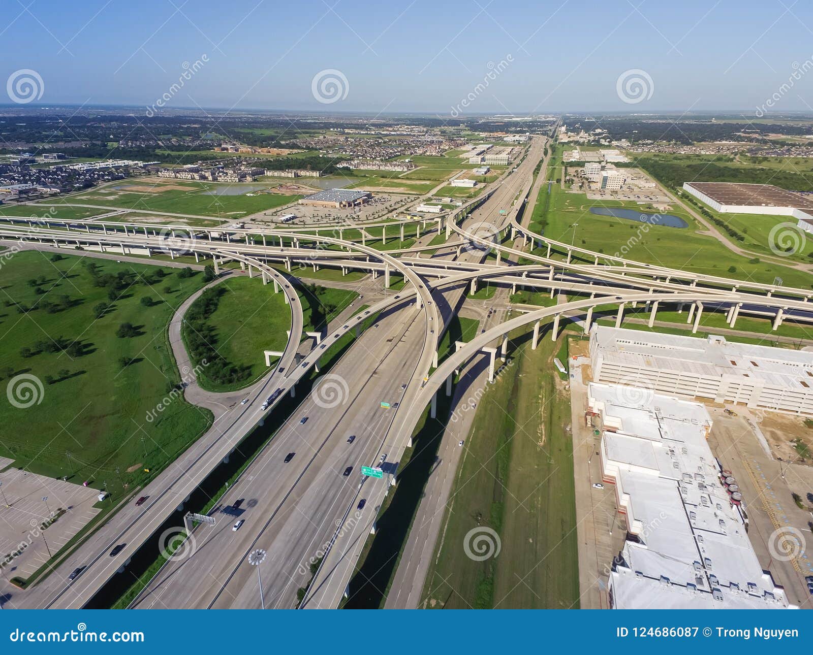 Vertical View Katy Freeway Interstate 10 with Clear Blue Sky Stock